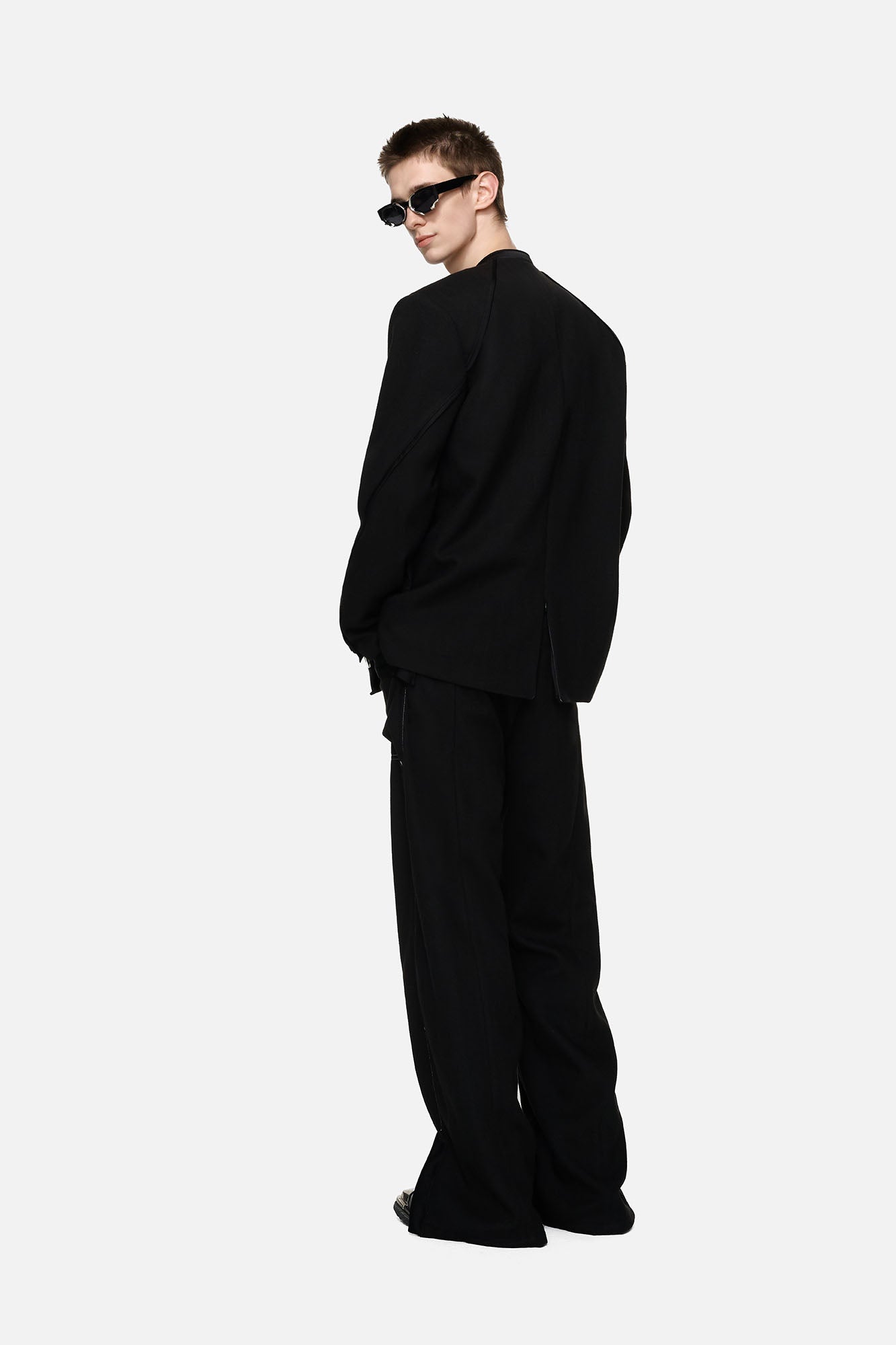 TIWILLTANG Paneled Zipper-Hem Wide-Leg Pants Black