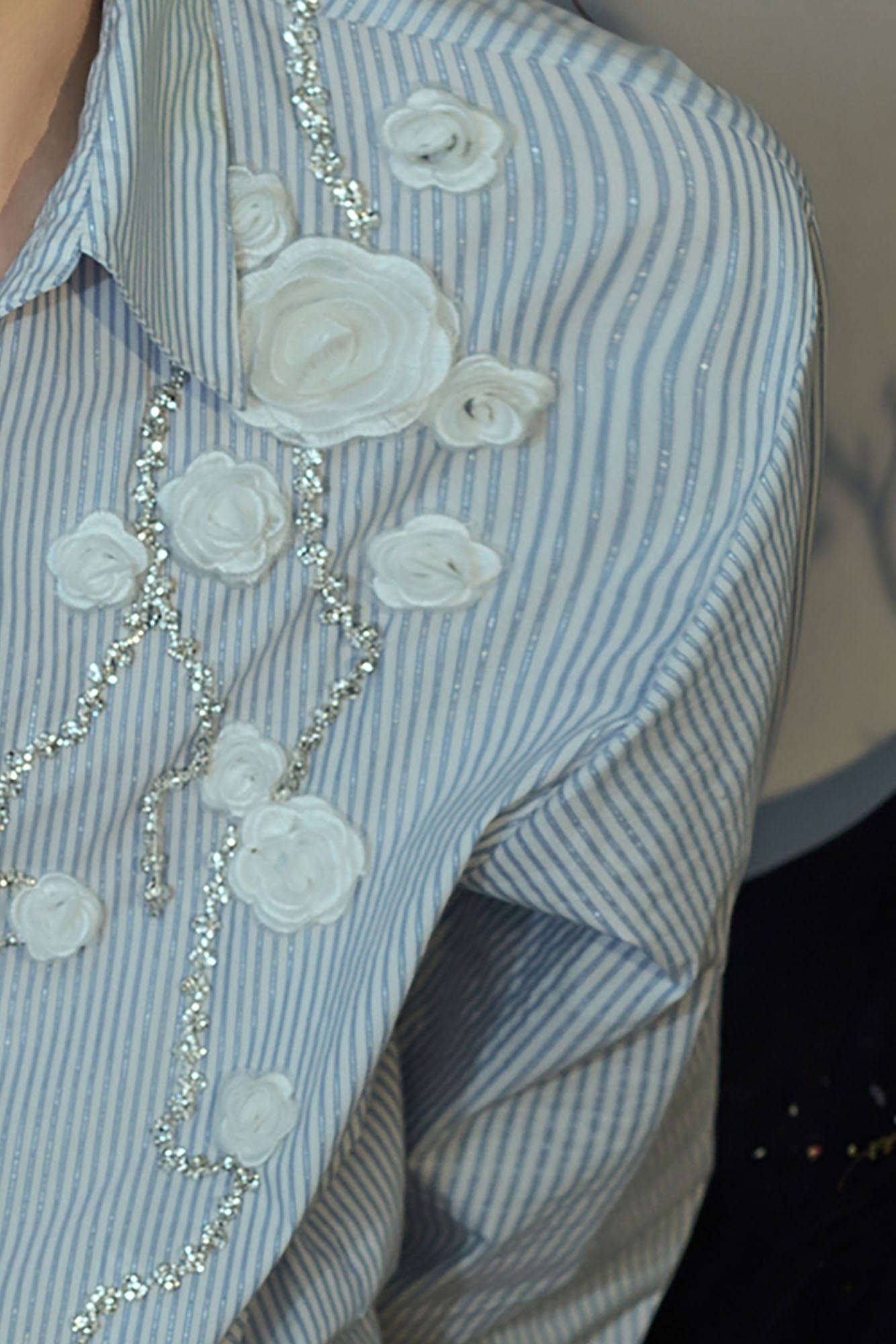 JIECHI Vine Rose Embroidered Striped Shirt, premium urban and streetwear designers apparel on PROJECTISR.com, JIECHI
