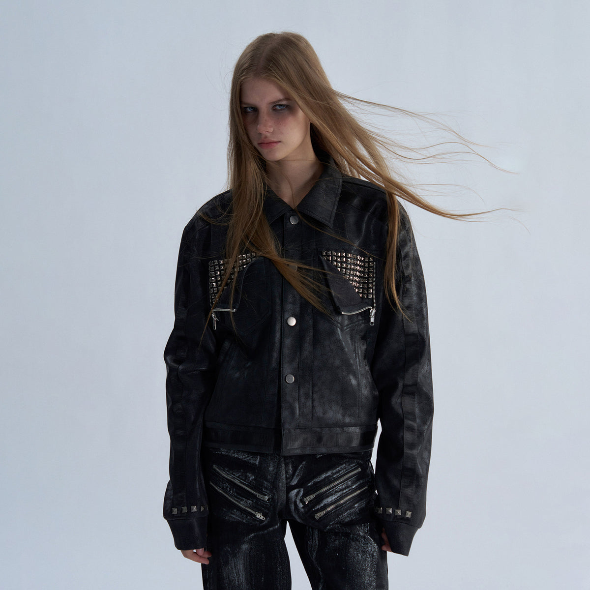 PAIKI Studded Zip-Up Biker Jacket