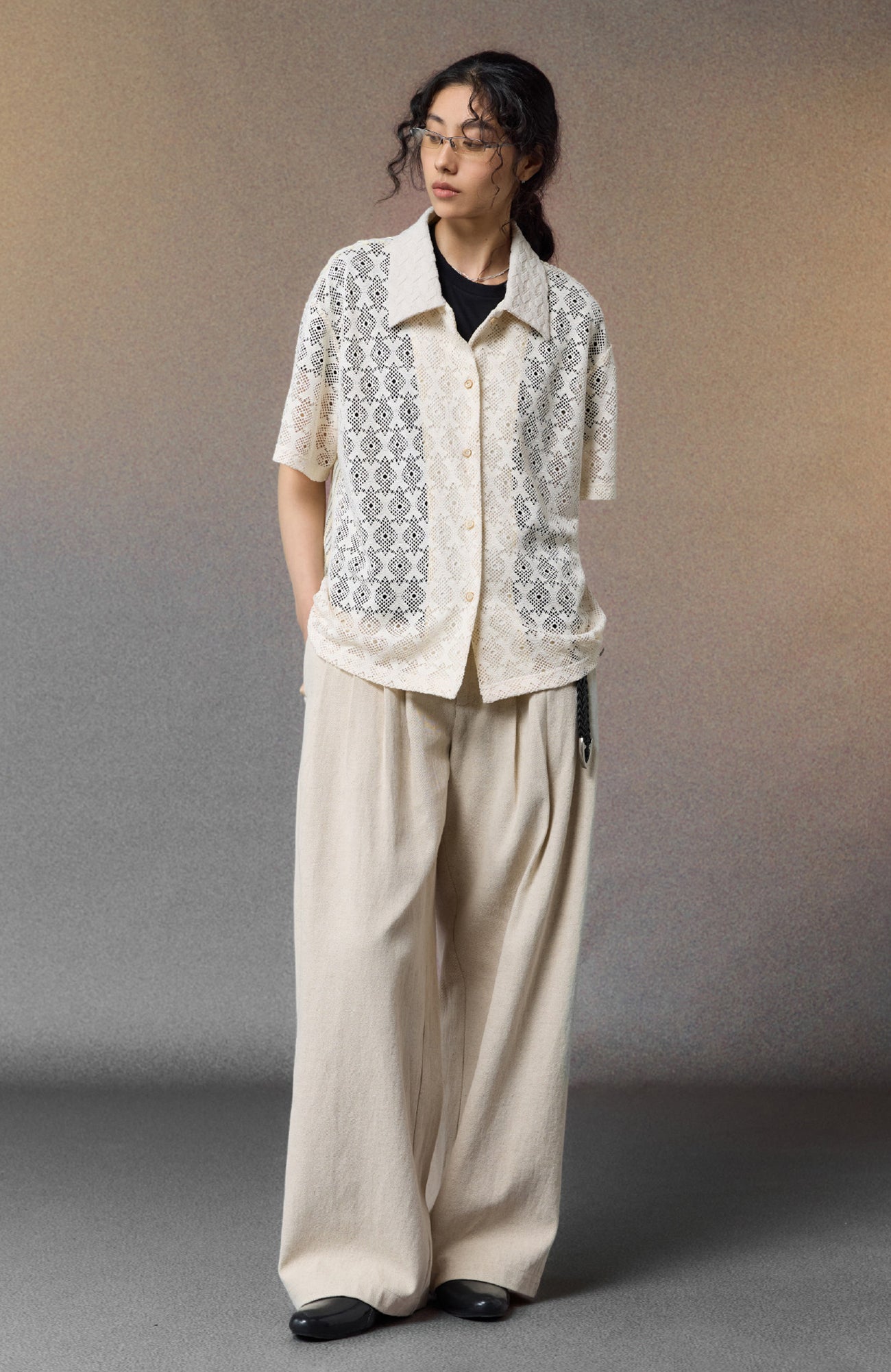 ALVNG AR ANTS Open-Knit Diamond Panel Short-Sleeve Shirt, premium urban and streetwear designers apparel on PROJECTISR.com, ALVNG AR ANTS