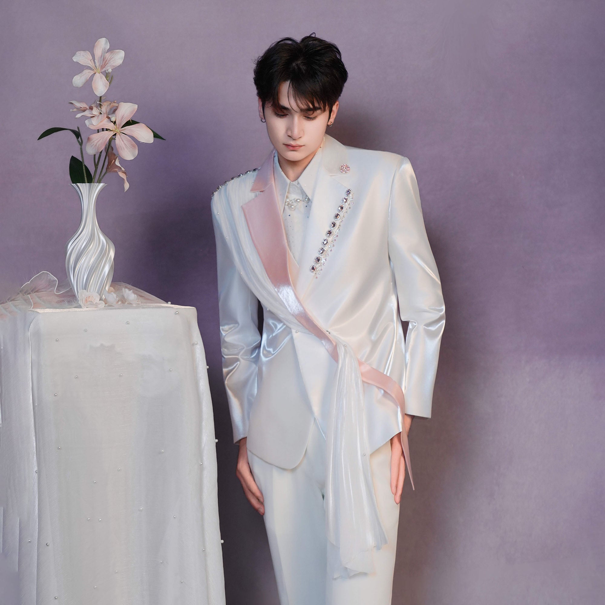 SHANG JIE Asymmetric Draped Tuxedo Blazer
