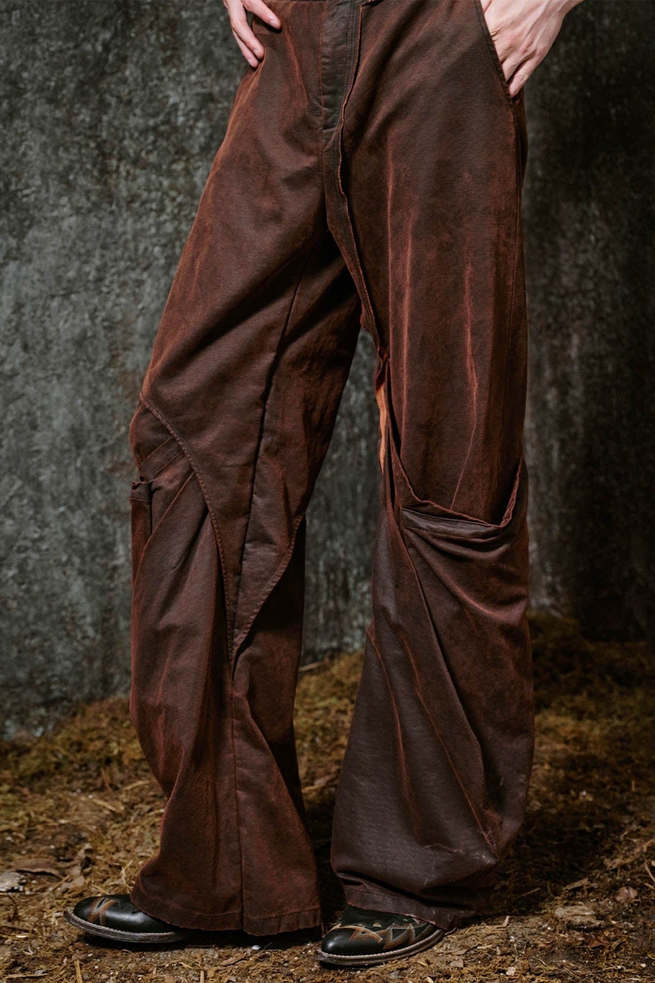 ILNya Nieternite Nifutur Weathered Coated Deconstructed Trousers, premium urban and streetwear designers apparel on PROJECTISR.com, ILNya Nieternite Nifutur