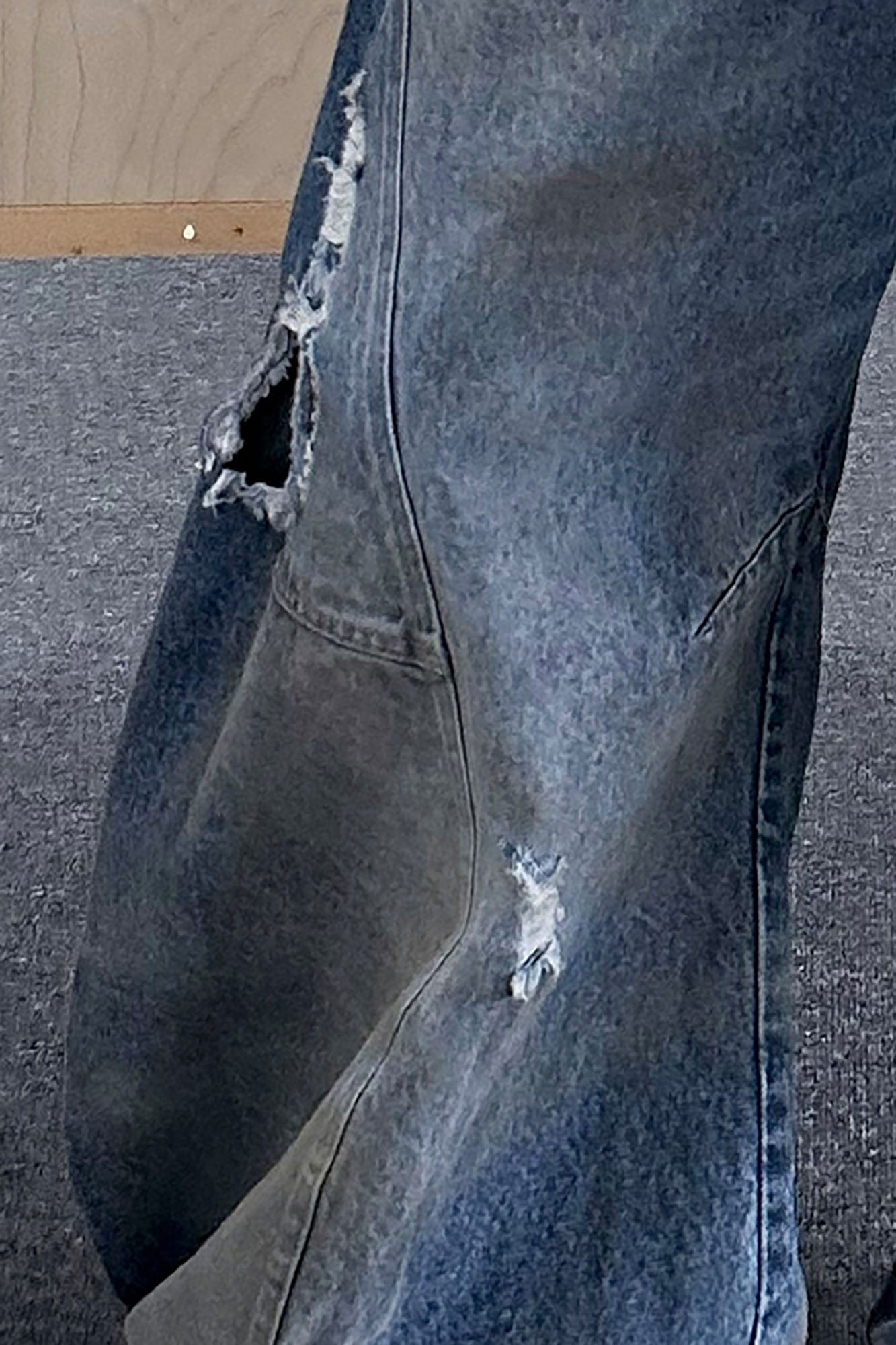 TRIANGLE PROJECT Distressed Dirty-Washed Oversized Jeans, premium urban and streetwear designers apparel on PROJECTISR.com, TRIANGLE PROJECT