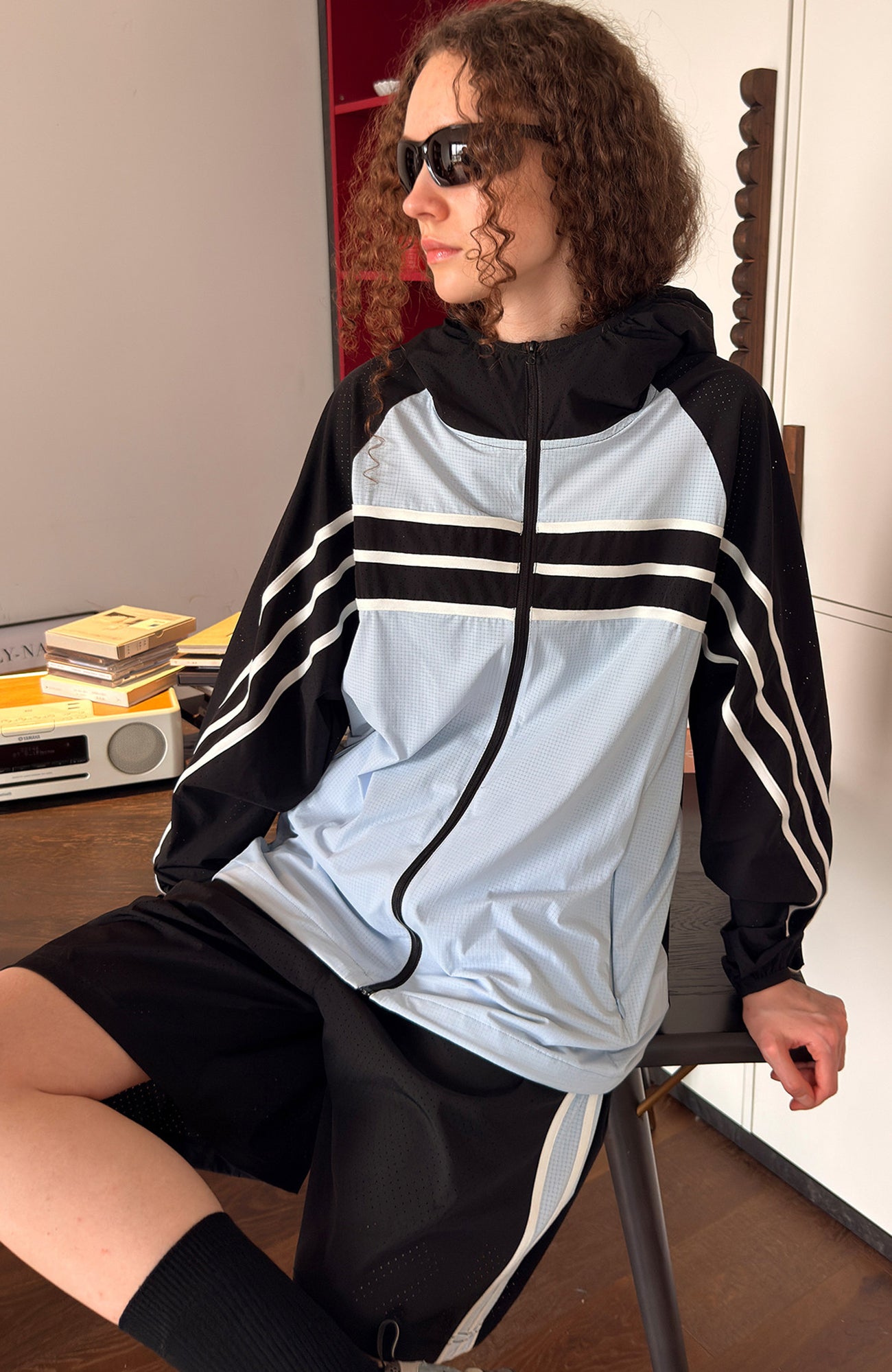 MIICHOUS Contrast Stripes Hooded Sun Protection Jacket Set, premium urban and streetwear designers apparel on PROJECTISR.com, MIICHOUS