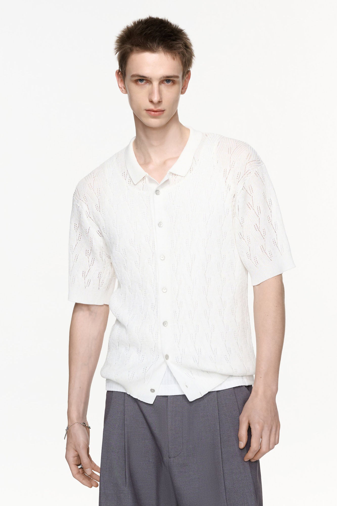 TIWILLTANG Pointelle Knit Polo Half Shirt