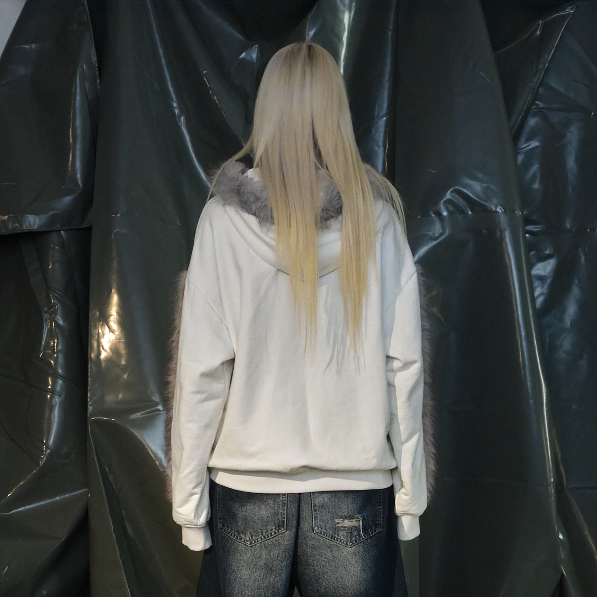 RECOVER ZONE Faux Fur Trim Graphic Zip-Up Hoodie