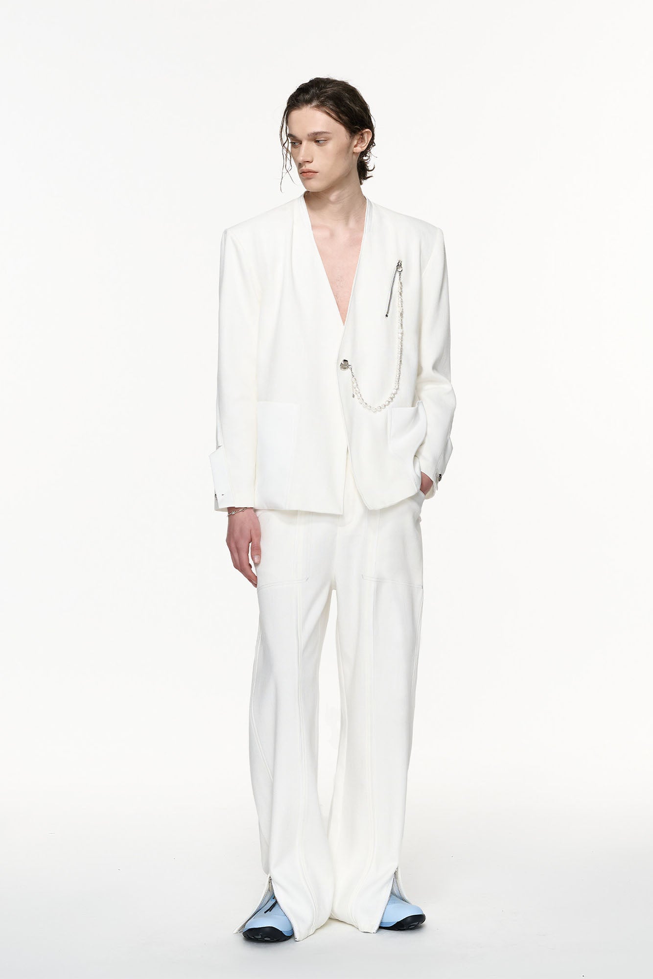 TIWILLTANG Paneled Zipper-Hem Wide-Leg Pants White