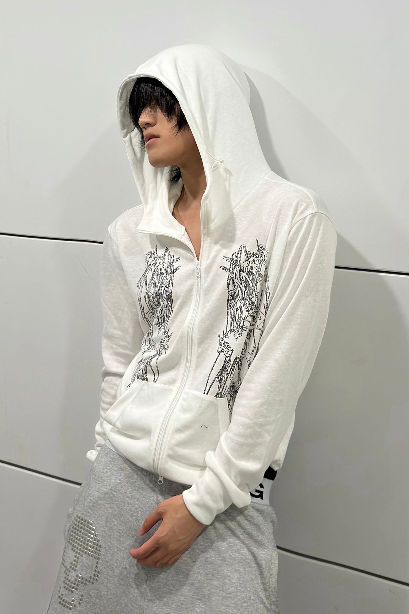 SAXGENWON Dreamcore Thorn Full-Print Zip-Up Hoodie