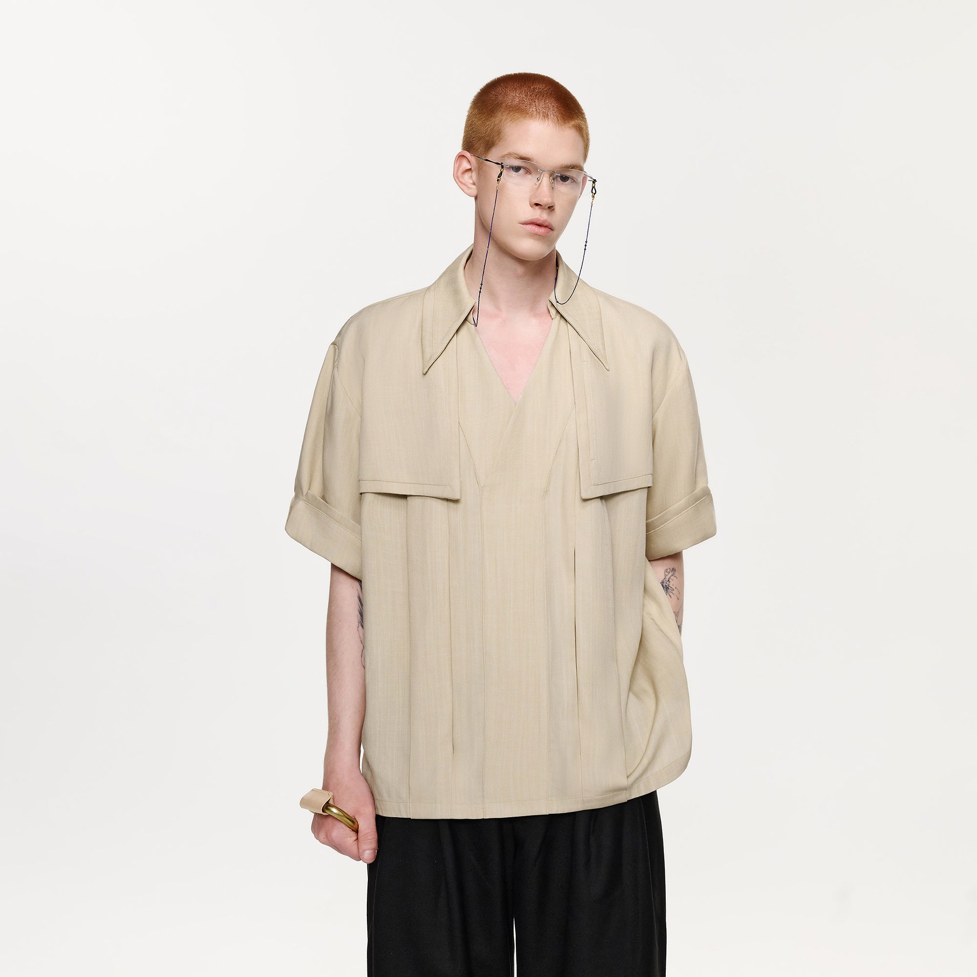 TIWILLTANG Layered Lapel Half Shirt