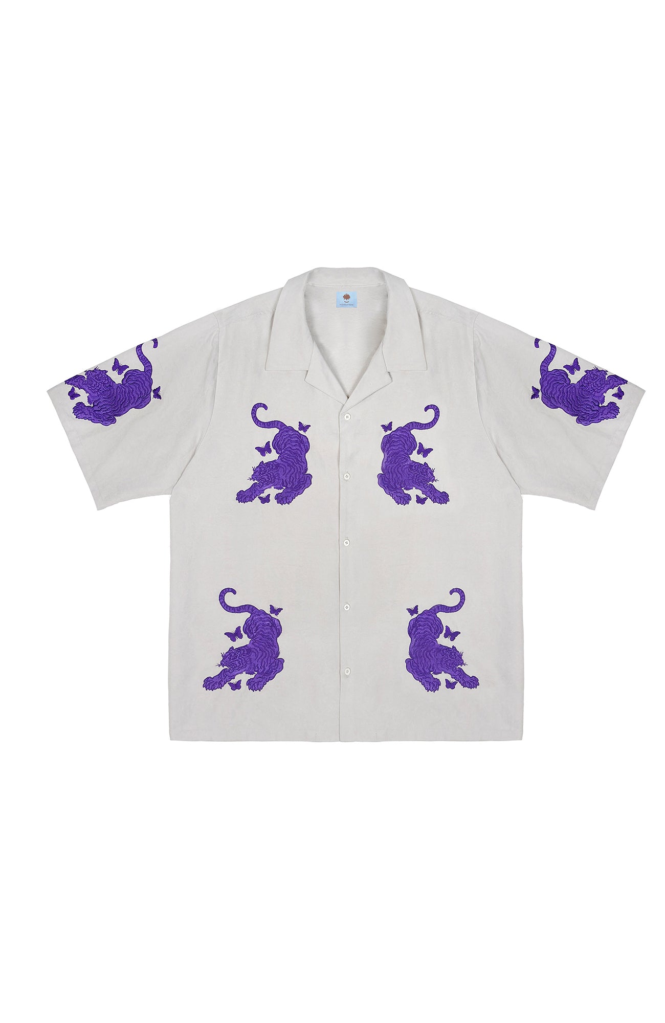 MIICHOUS Tiger Butterfly Embroidered Satin Half Shirt, premium urban and streetwear designers apparel on PROJECTISR.com, MIICHOUS