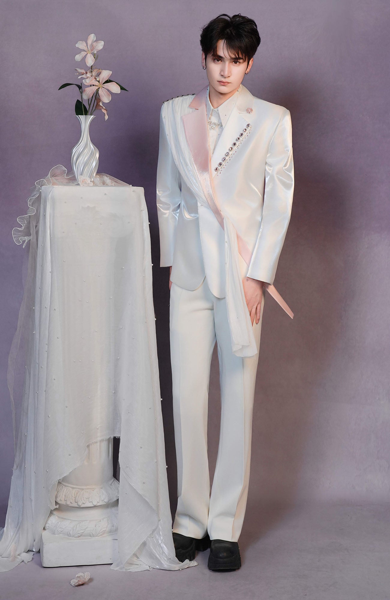 SHANG JIE Asymmetric Draped Tuxedo Blazer