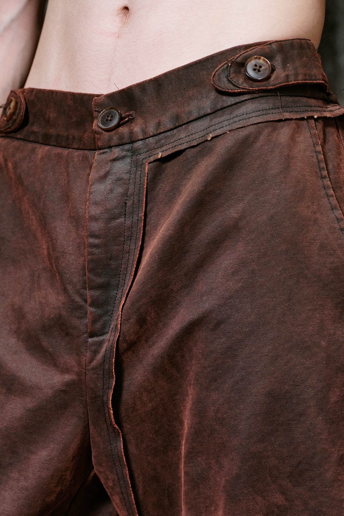 ILNya Nieternite Nifutur Weathered Coated Deconstructed Trousers, premium urban and streetwear designers apparel on PROJECTISR.com, ILNya Nieternite Nifutur