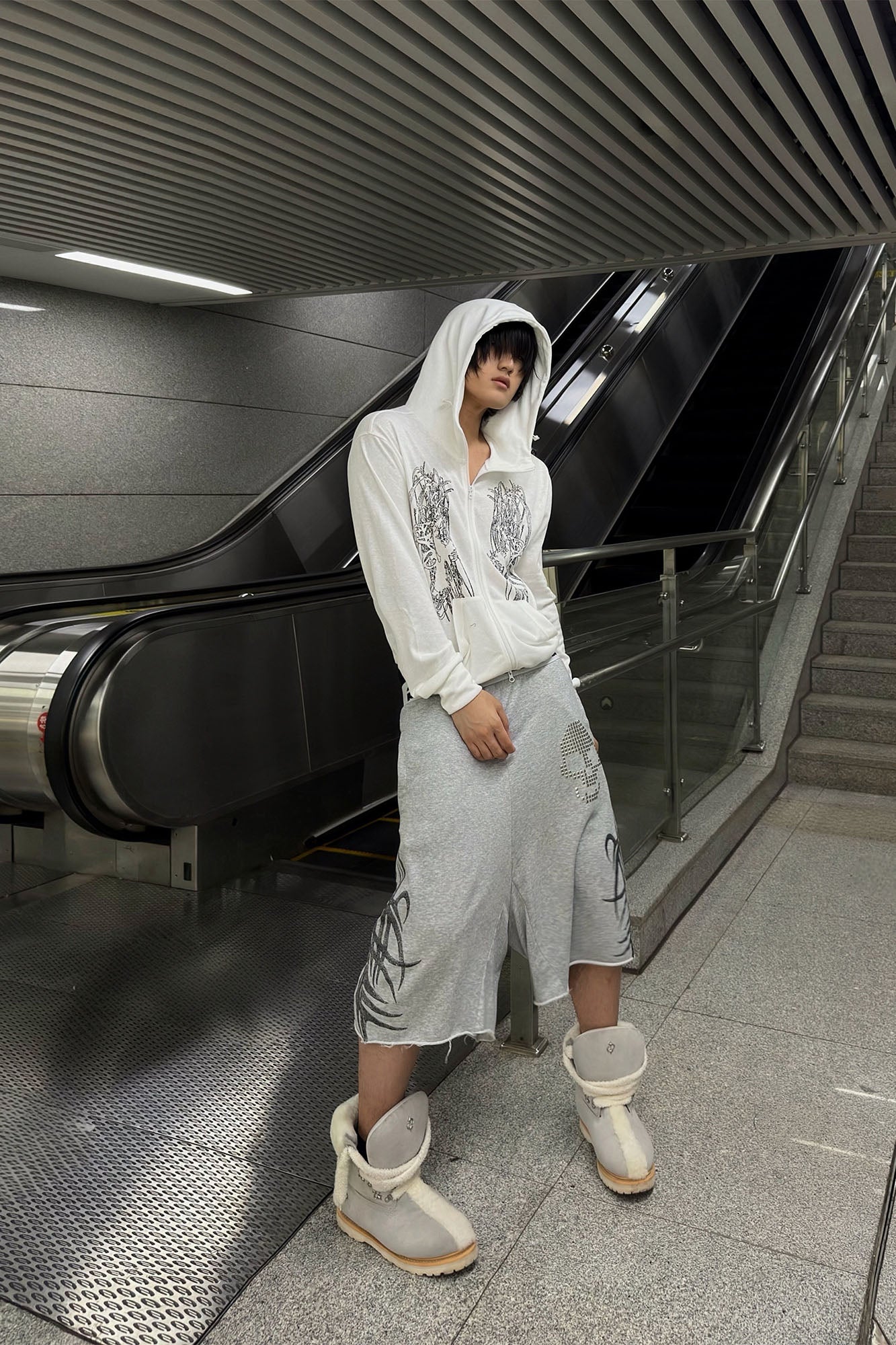 SAXGENWON Dreamcore Thorn Full-Print Zip-Up Hoodie