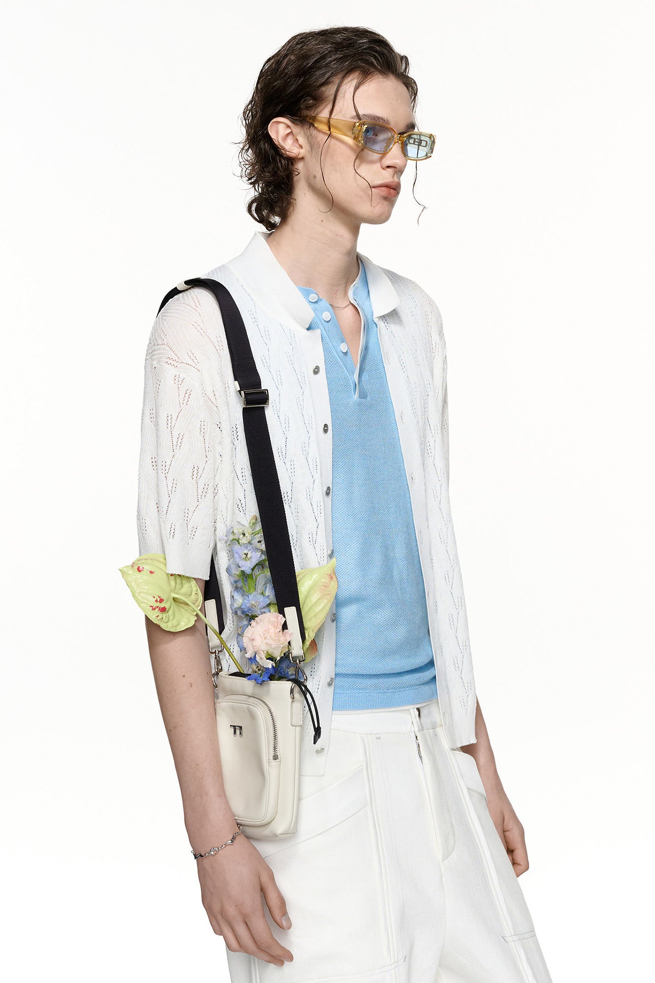 TIWILLTANG Pointelle Knit Polo Half Shirt