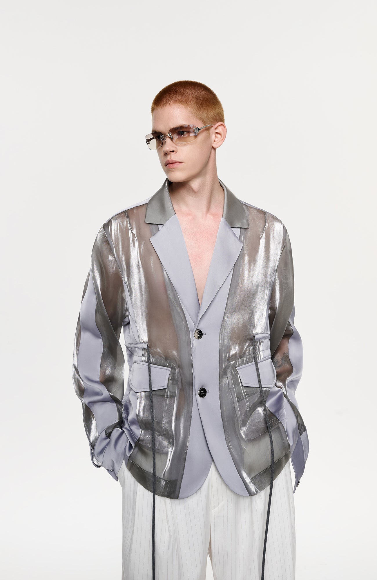 TIWILLTANG Drawstring Lustrous Paneled Blazer