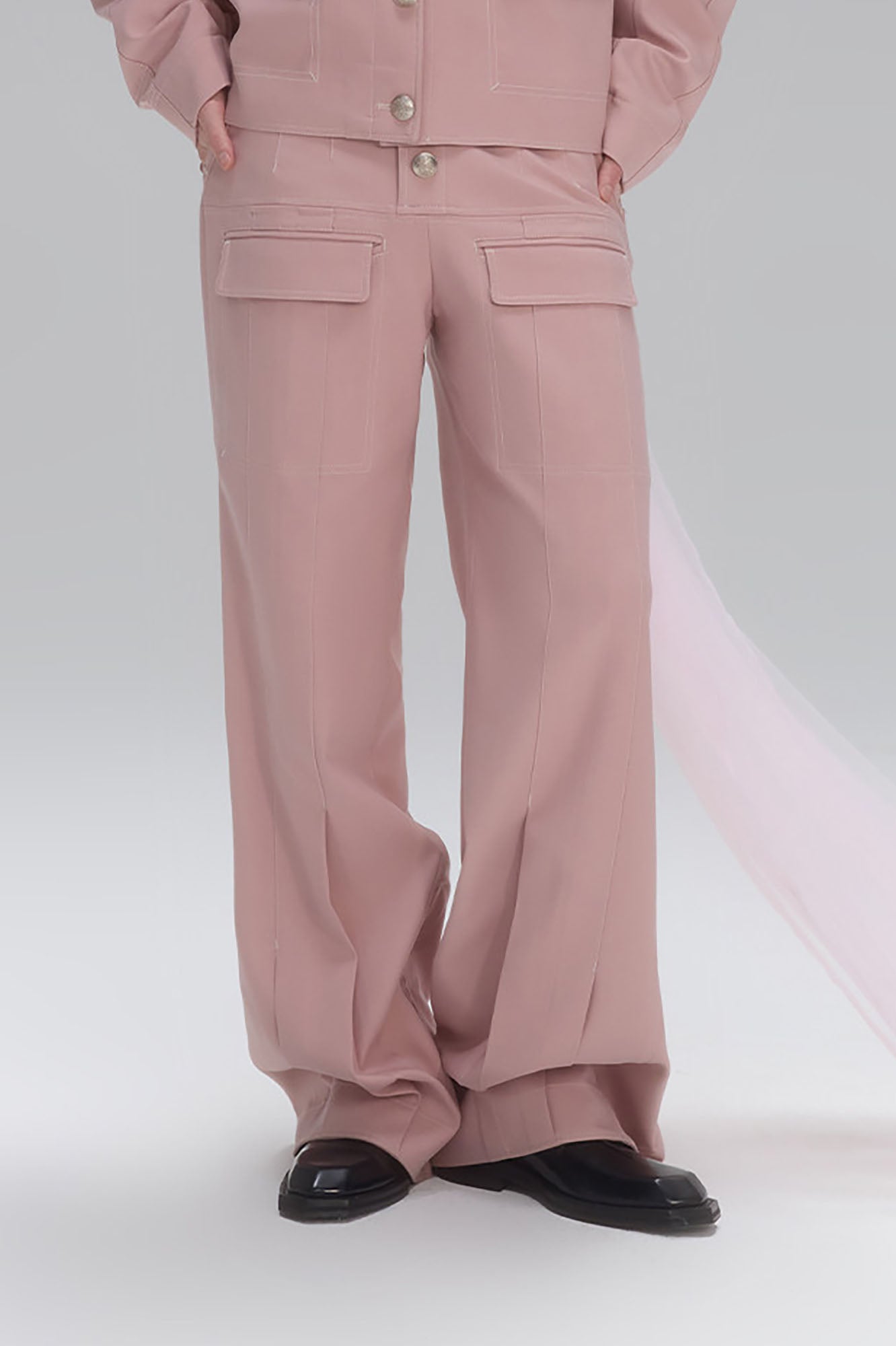 TIWILLTANG Stitched Button-Up Pleated Flared Pants