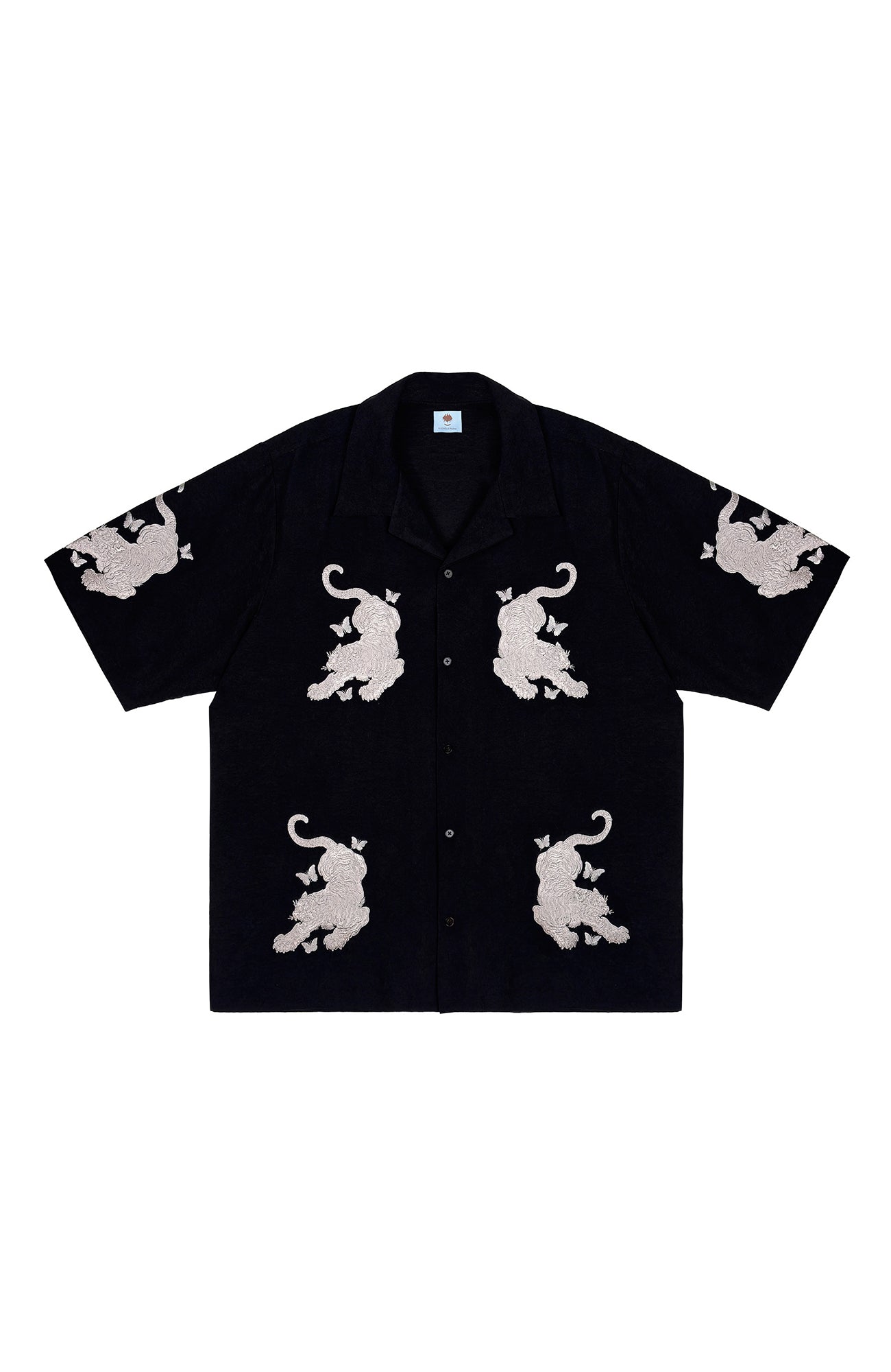 MIICHOUS Tiger Butterfly Embroidered Satin Half Shirt, premium urban and streetwear designers apparel on PROJECTISR.com, MIICHOUS