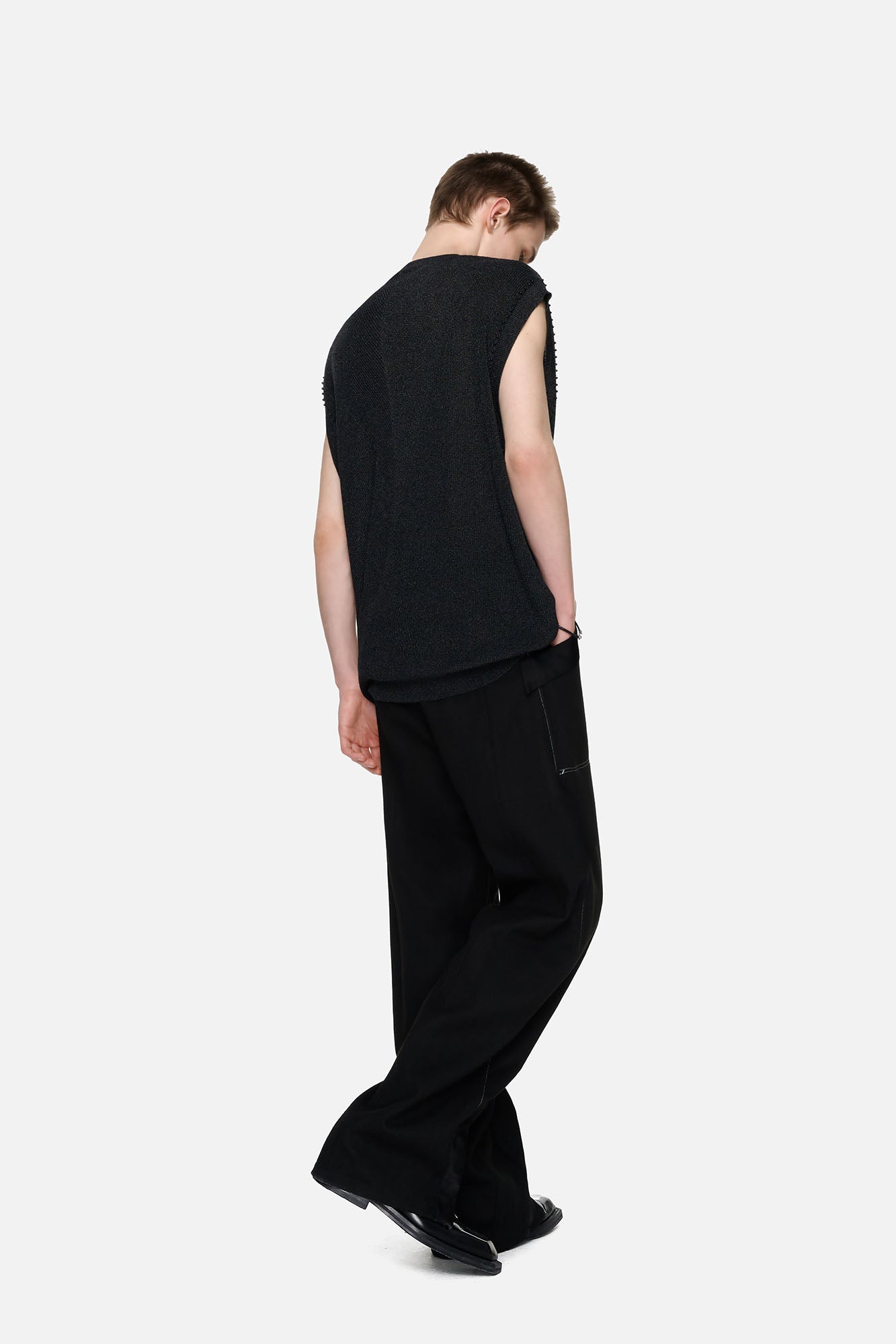 TIWILLTANG Paneled Zipper-Hem Wide-Leg Pants Black