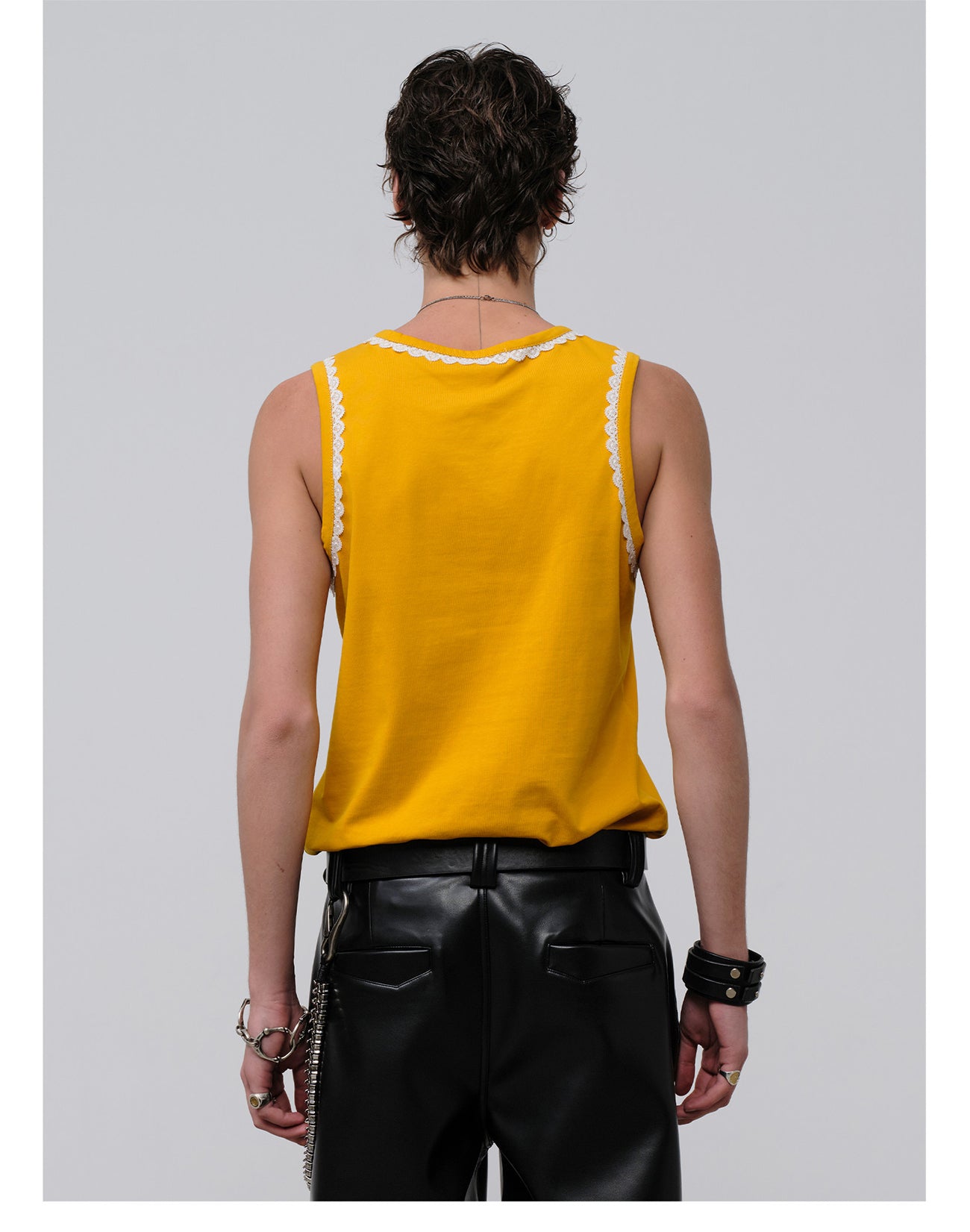 FACEONLAB Lace Trim Gothic Letters Sleeveless Tank