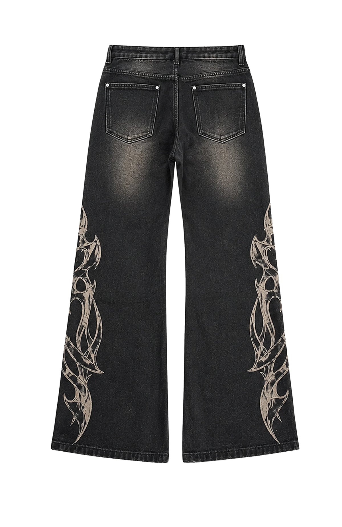 PAIKI Flame Totem Rivet Washed Straight-Leg Jeans