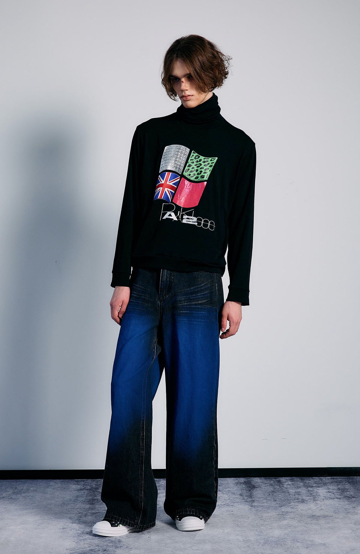 PAIKI Washed Flame Totem Baggy Straight-Leg Jeans