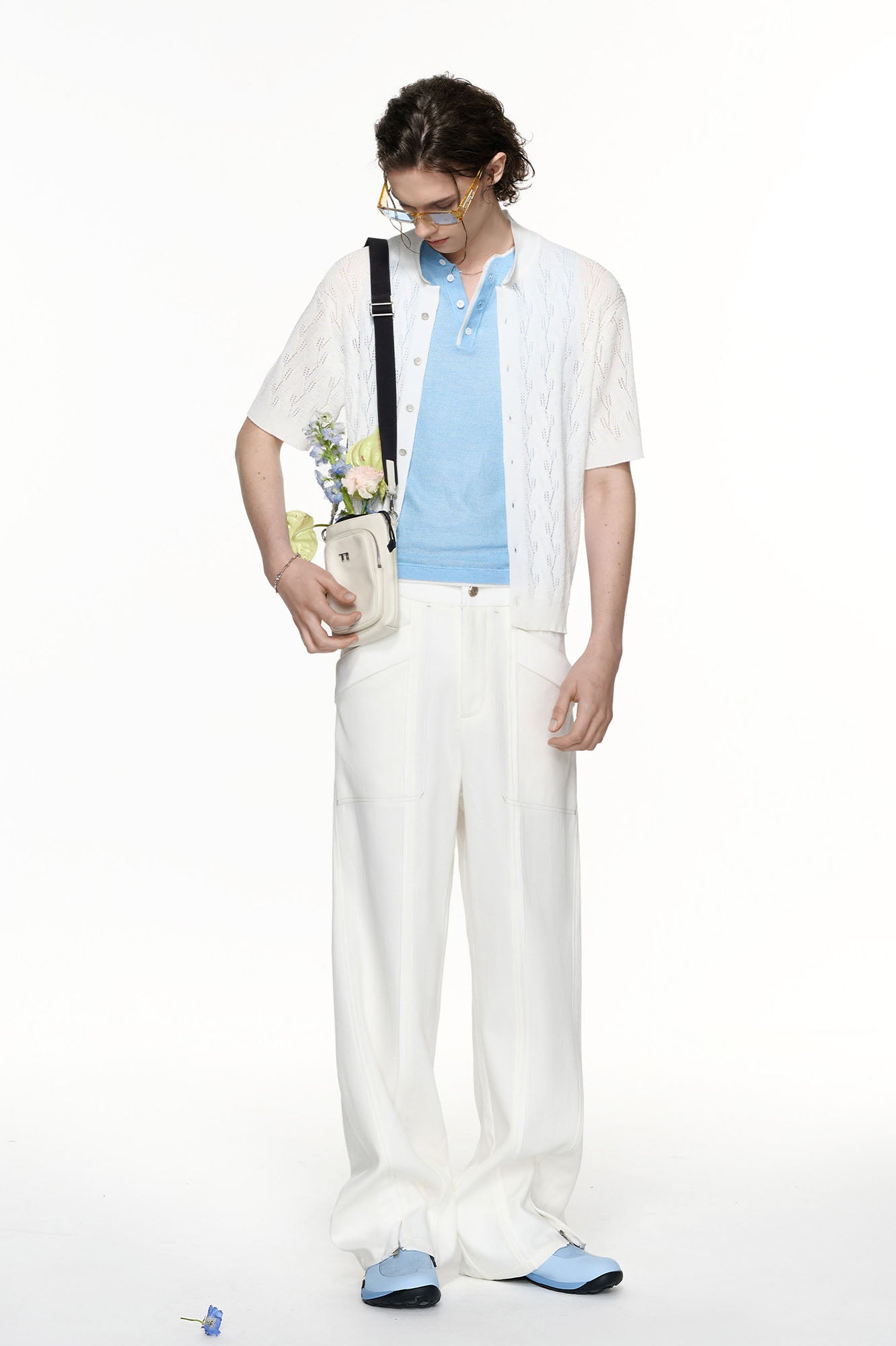 TIWILLTANG Pointelle Knit Polo Half Shirt