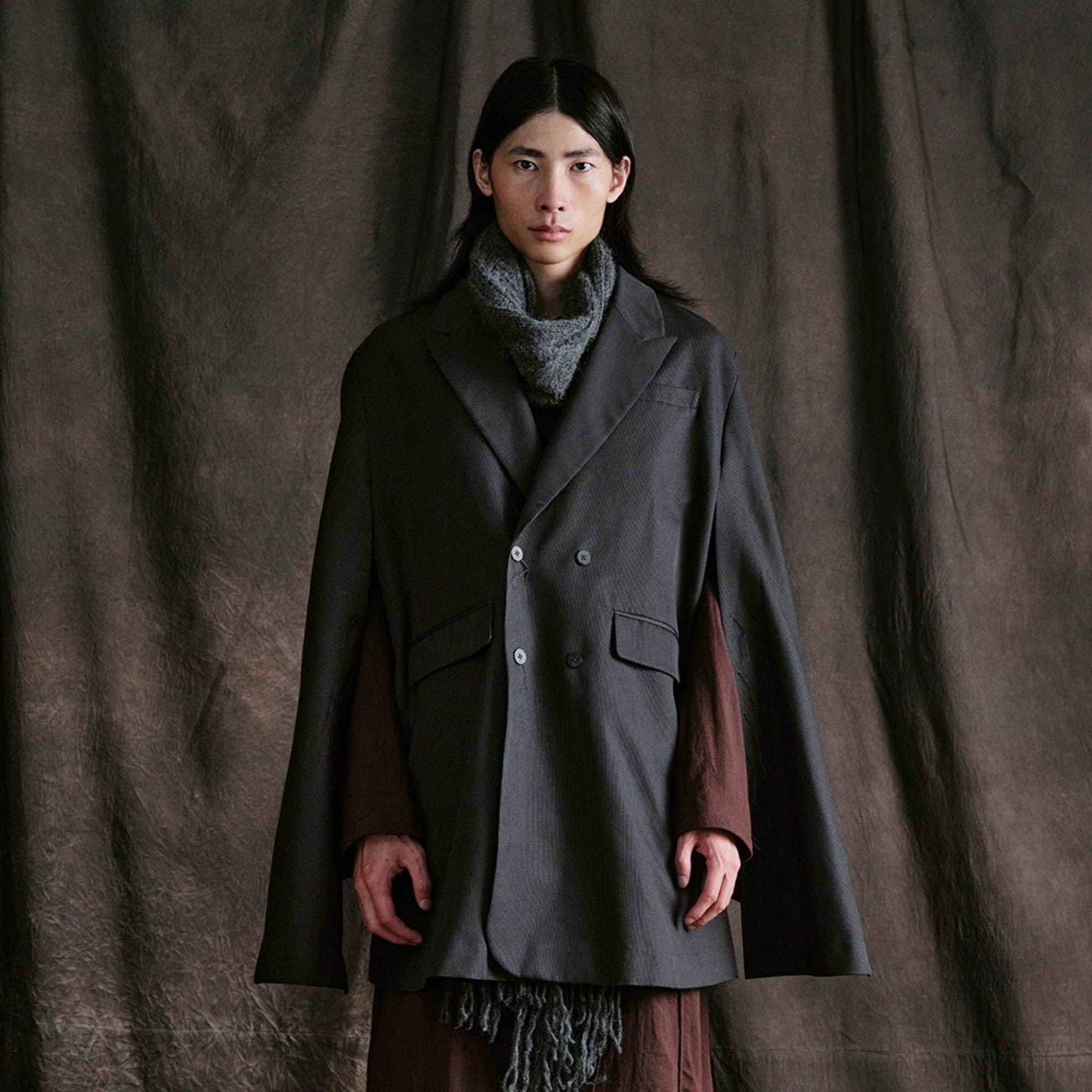 ILNya Nieternite Nifutur Mini Houndstooth Peak Lapel Slit Cape Coat, premium urban and streetwear designers apparel on PROJECTISR.com, ILNya Nieternite Nifutur