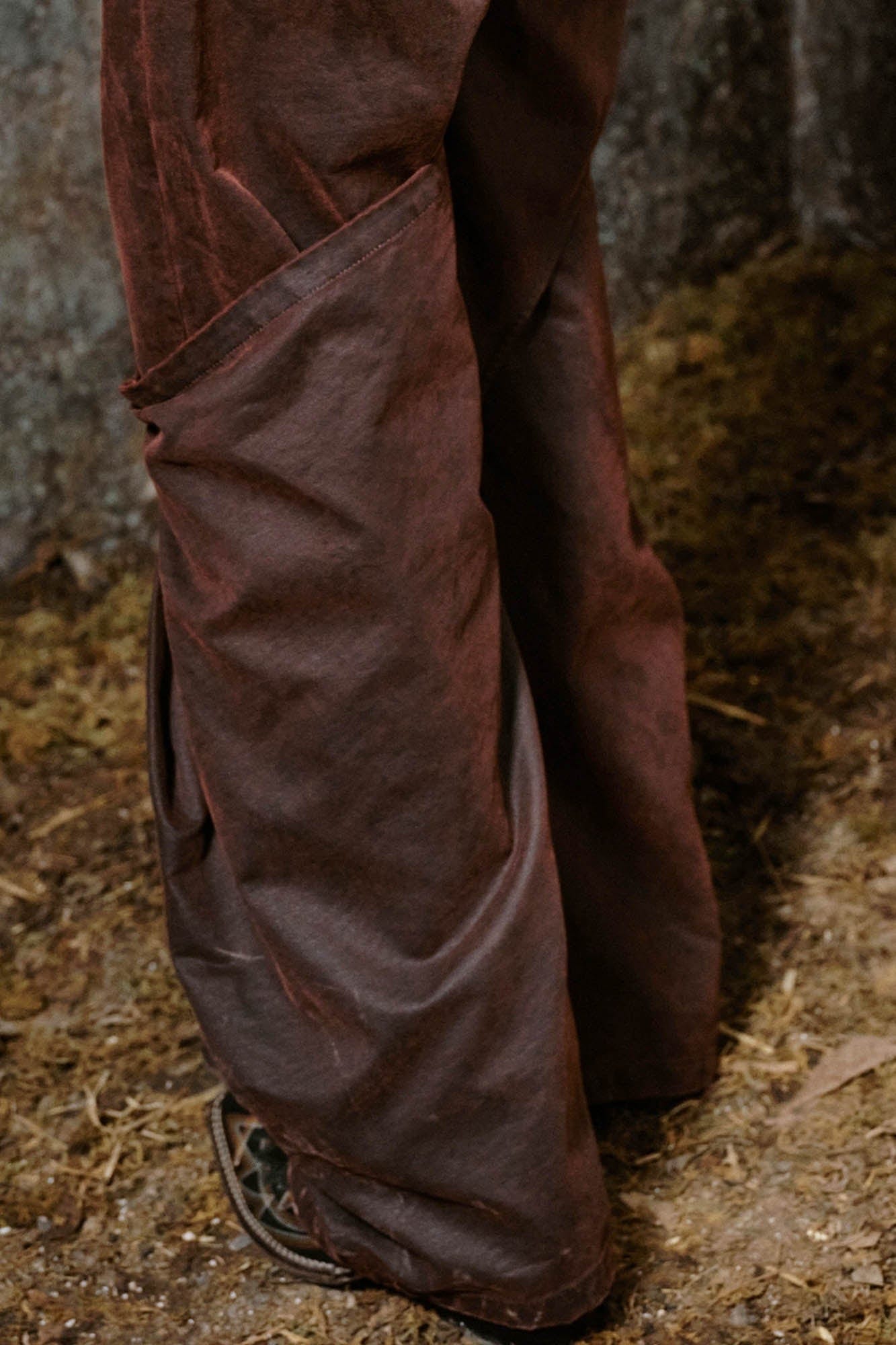 ILNya Nieternite Nifutur Weathered Coated Deconstructed Trousers, premium urban and streetwear designers apparel on PROJECTISR.com, ILNya Nieternite Nifutur