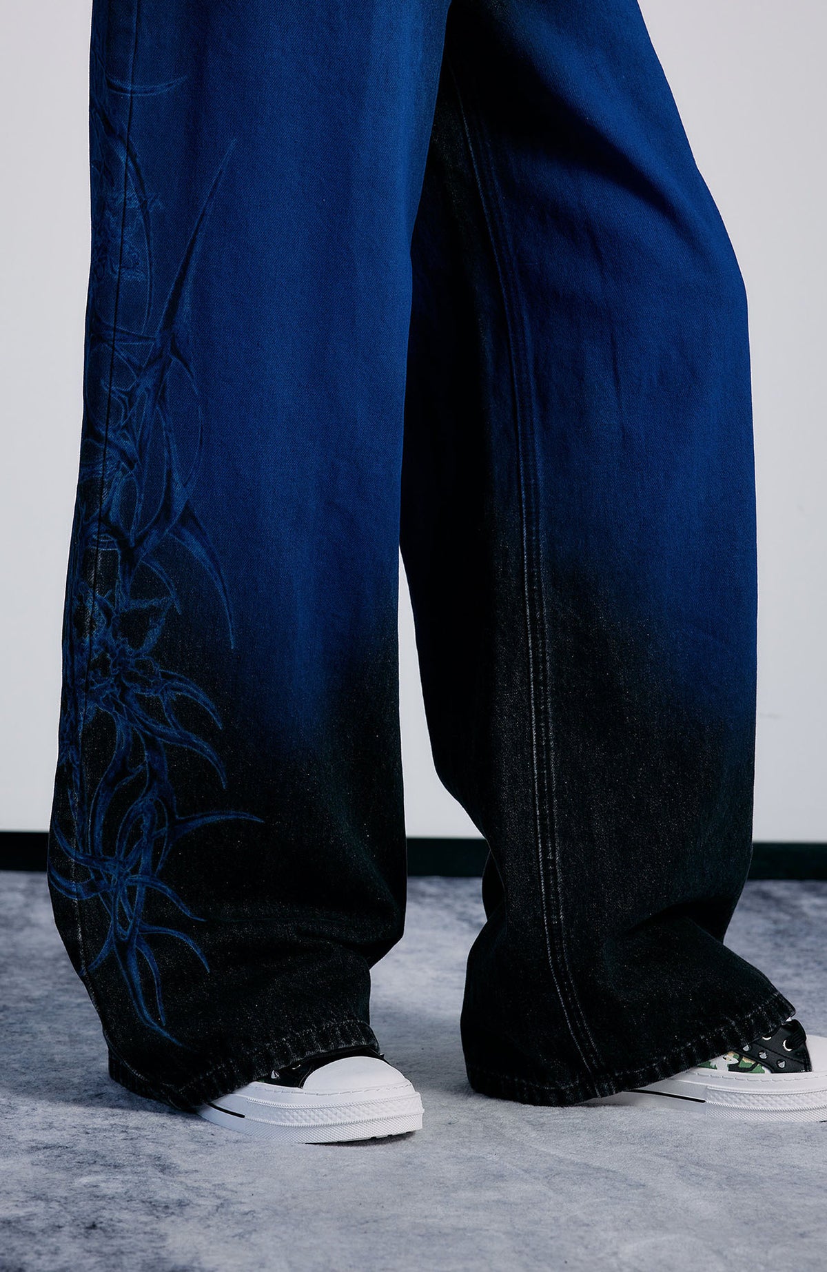 PAIKI Washed Flame Totem Baggy Straight-Leg Jeans