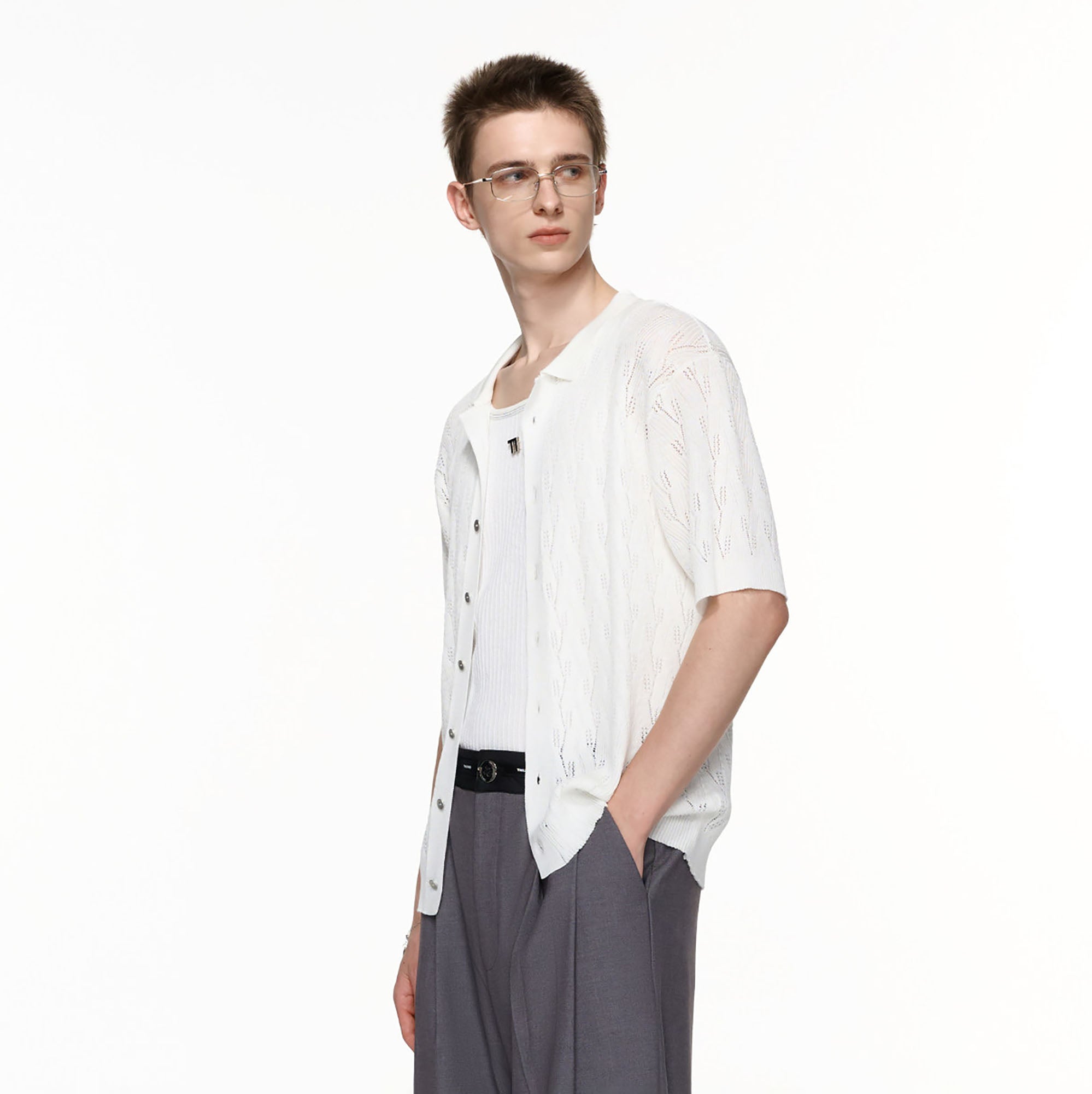 TIWILLTANG Pointelle Knit Polo Half Shirt