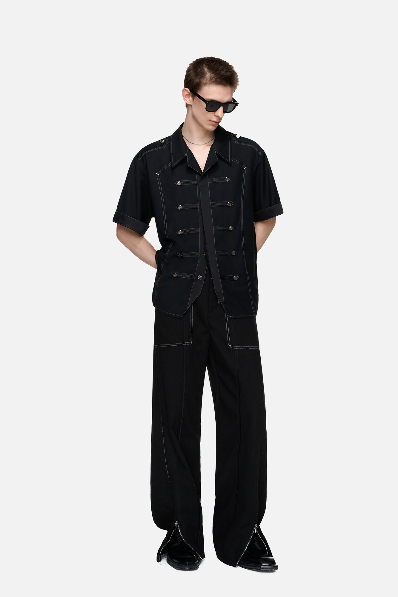 TIWILLTANG Paneled Zipper-Hem Wide-Leg Pants Black