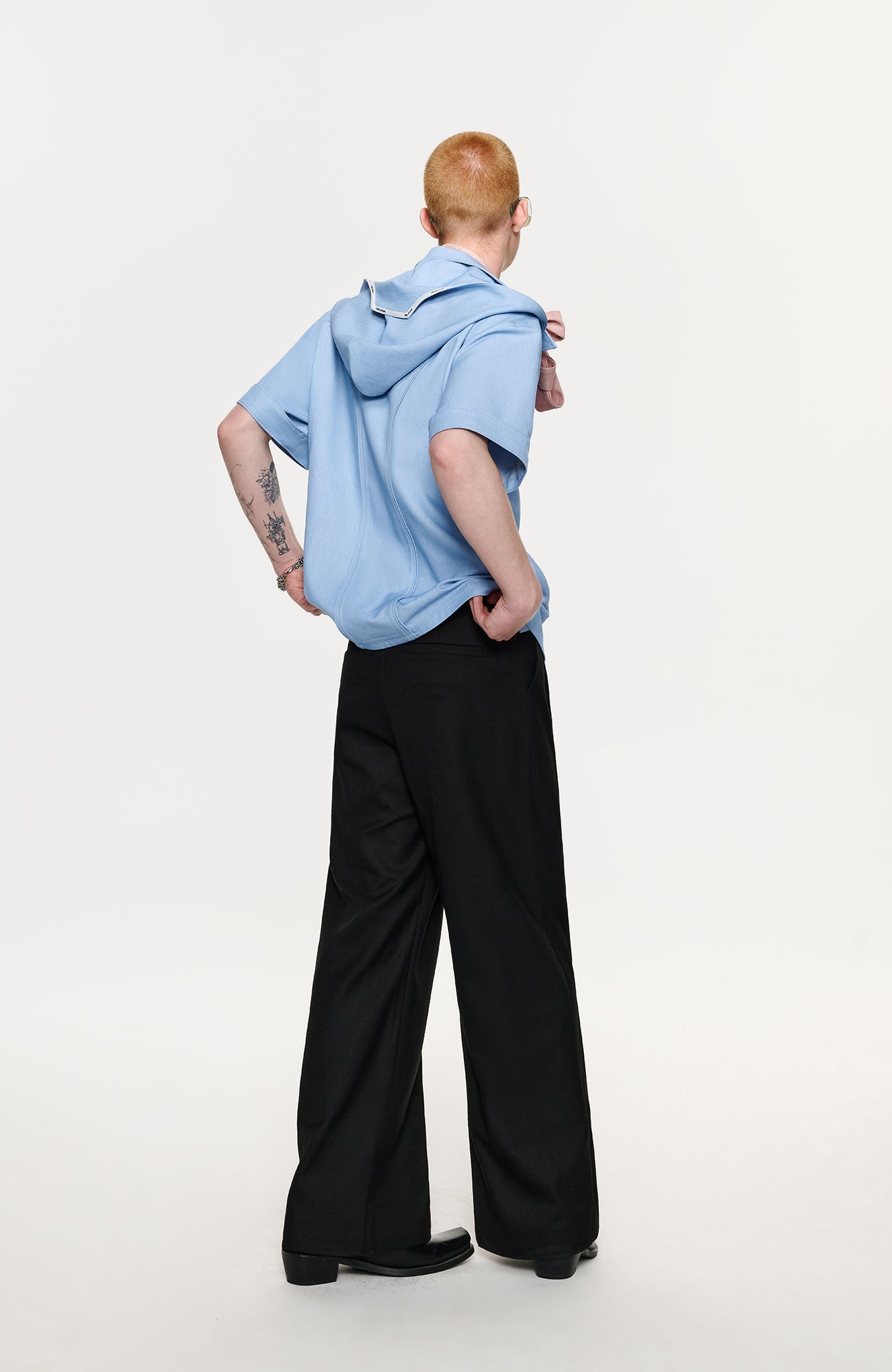 TIWILLTANG Hidden Placket Detachable Hood Half Shirt