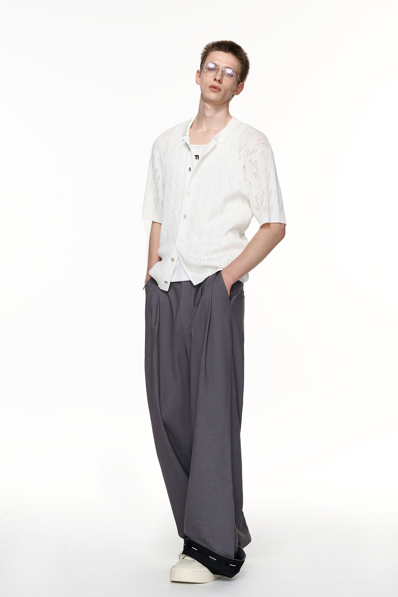 TIWILLTANG Pointelle Knit Polo Half Shirt