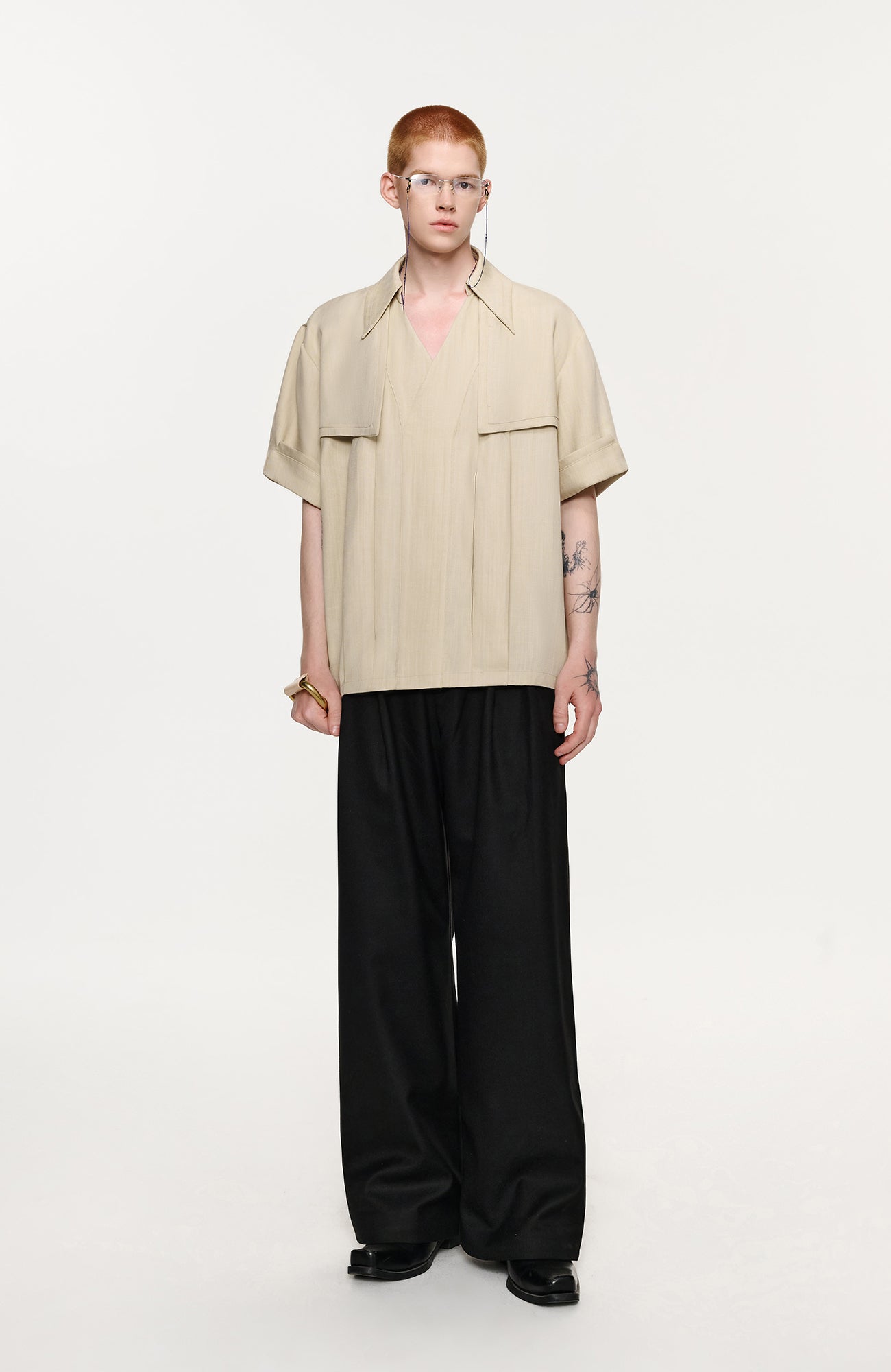 TIWILLTANG Layered Lapel Half Shirt