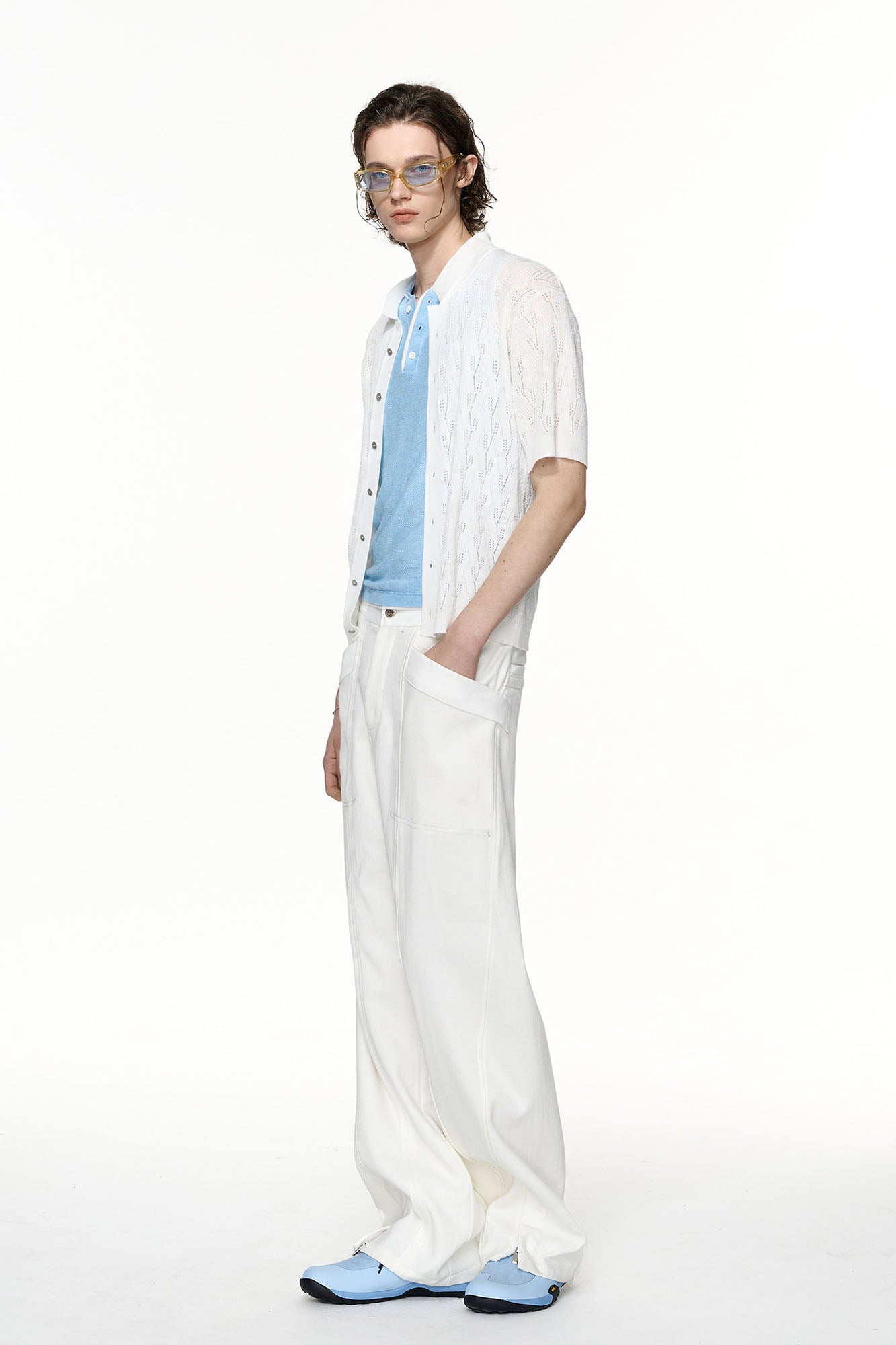 TIWILLTANG Pointelle Knit Polo Half Shirt