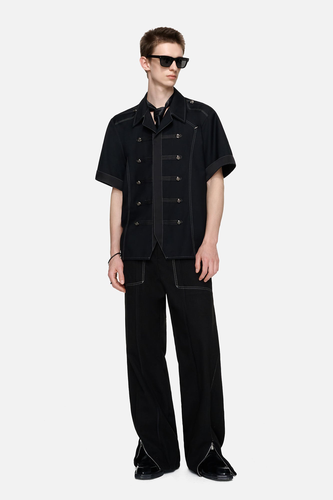TIWILLTANG Paneled Zipper-Hem Wide-Leg Pants Black