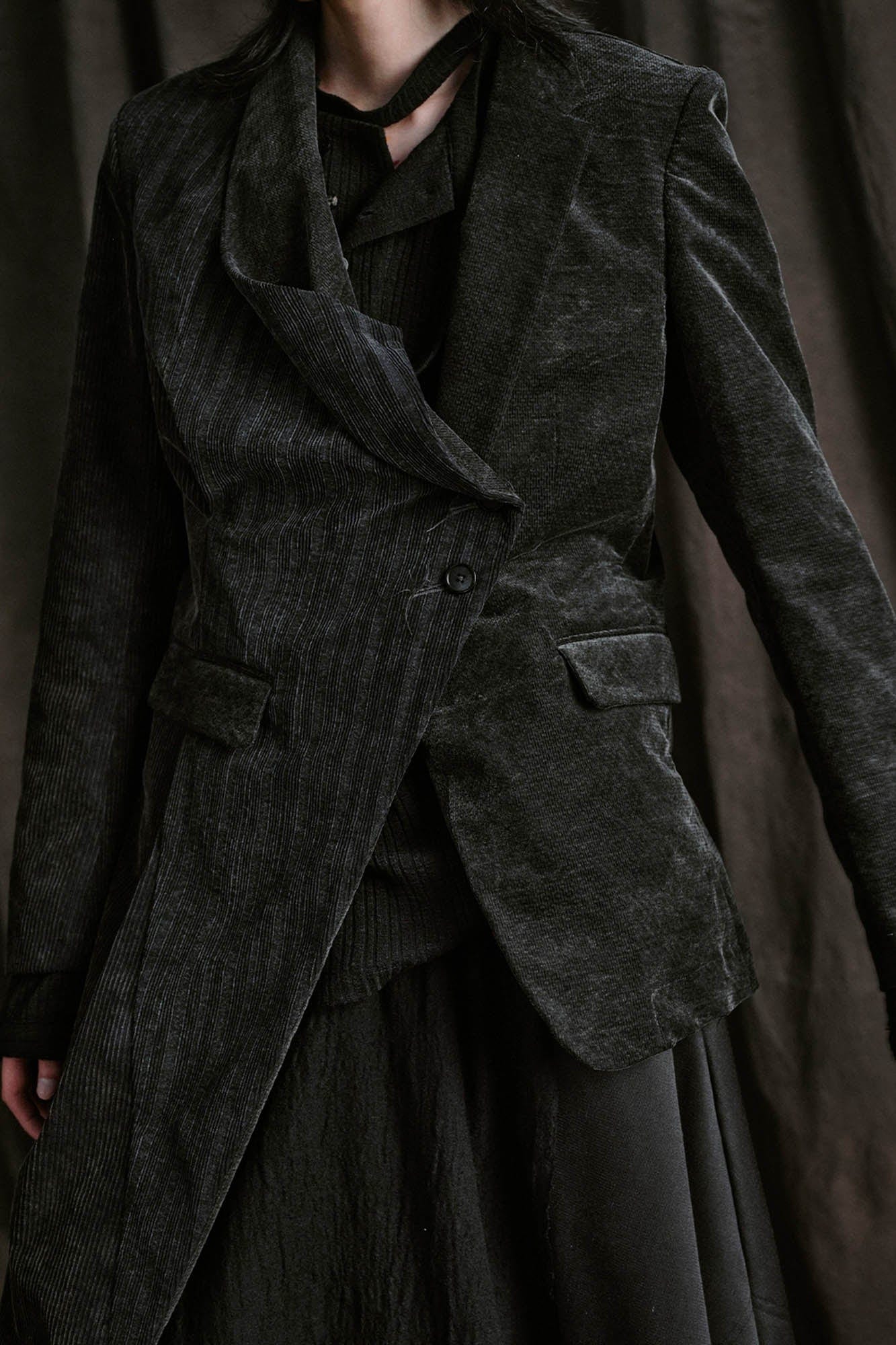ILNya Nieternite Nifutur Distressed Corduroy Asymmetric Spliced Blazer