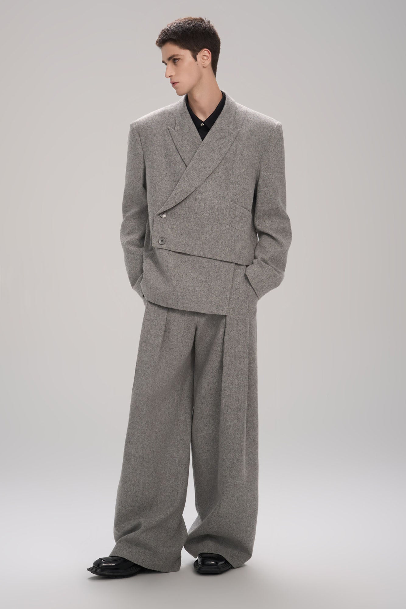 TIWILLTANG Classic Pleats Wool-Blend Wide-Leg Pants