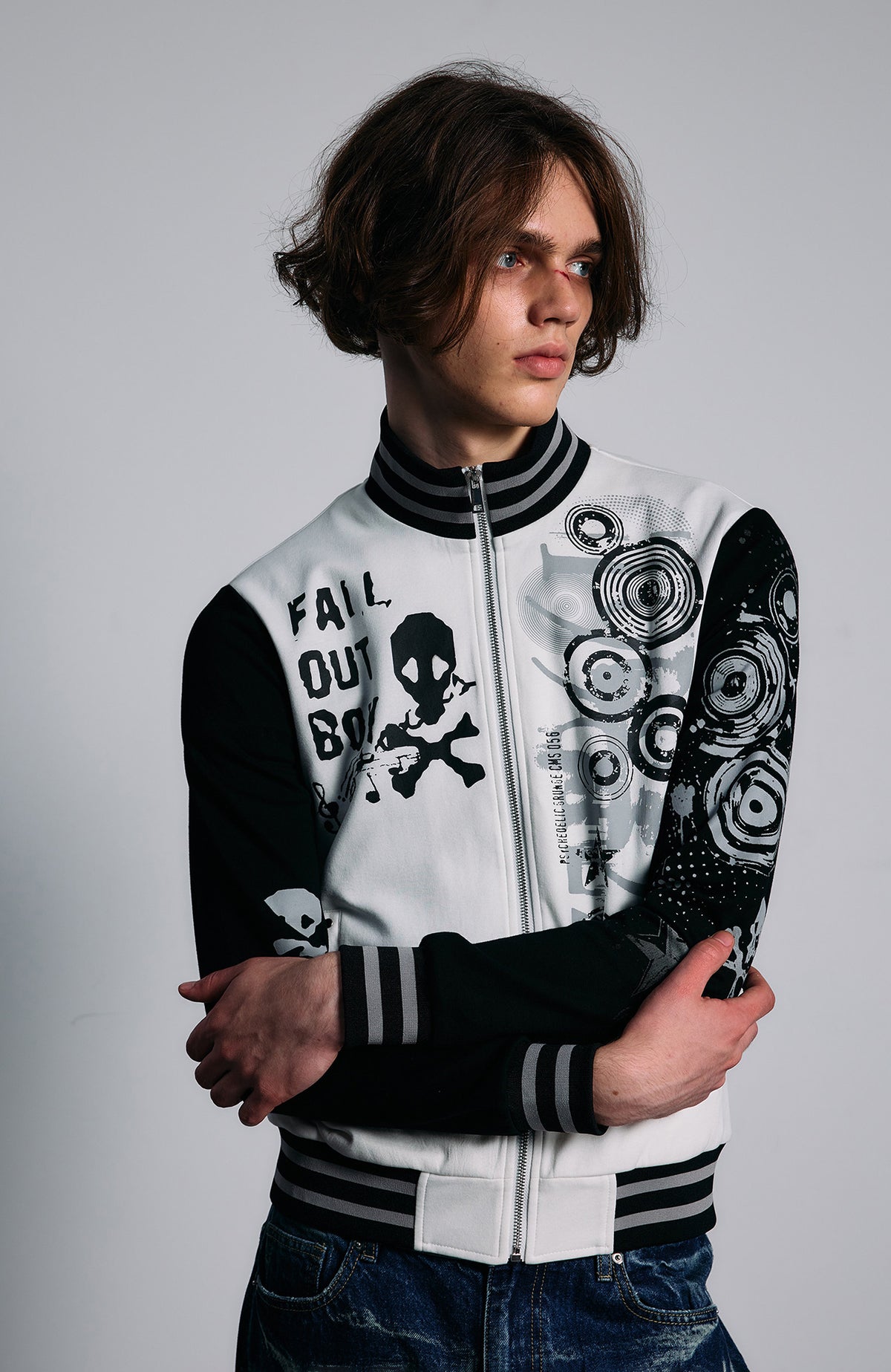 PAIKI Skull Graphic Slim Zip-Up Hoodie Jacket