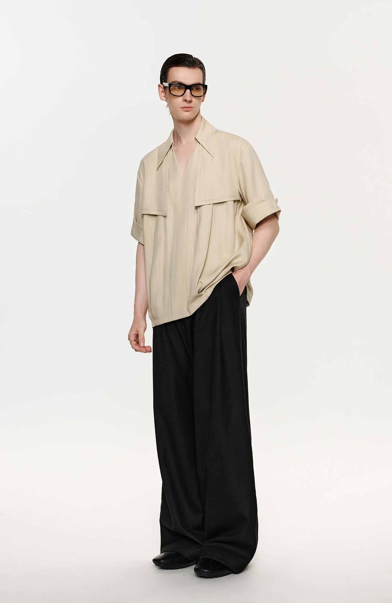 TIWILLTANG Layered Lapel Half Shirt