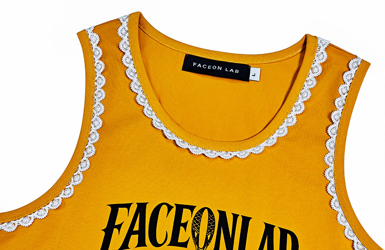 FACEONLAB Lace Trim Gothic Letters Sleeveless Tank
