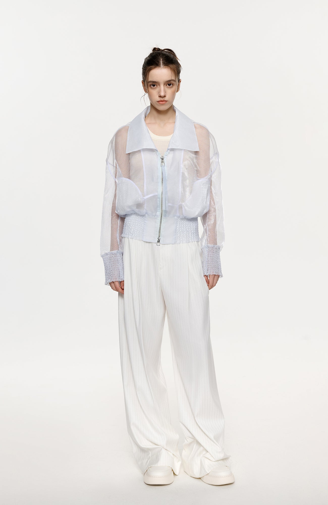 TIWILLTANG Sheer Zip-Up Cropped Jacket