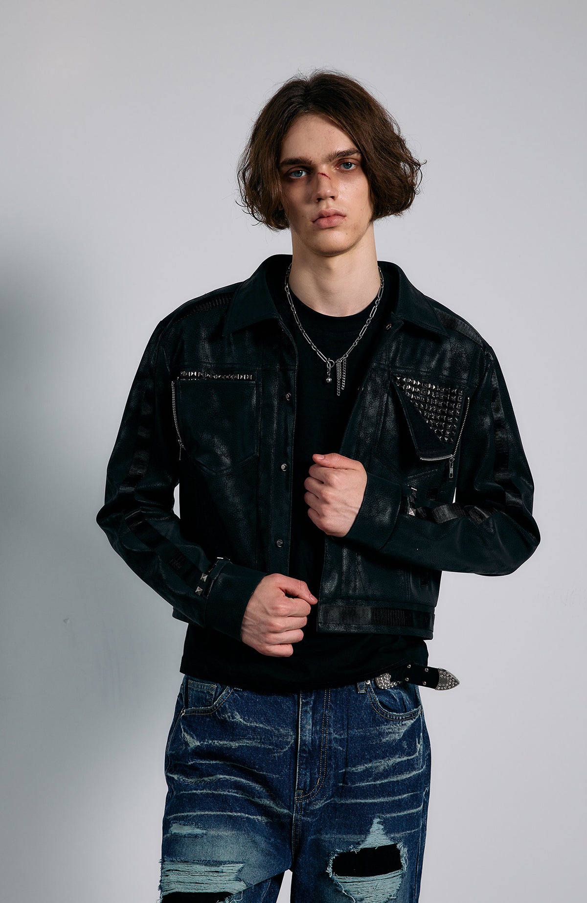 PAIKI Studded Zip-Up Biker Jacket