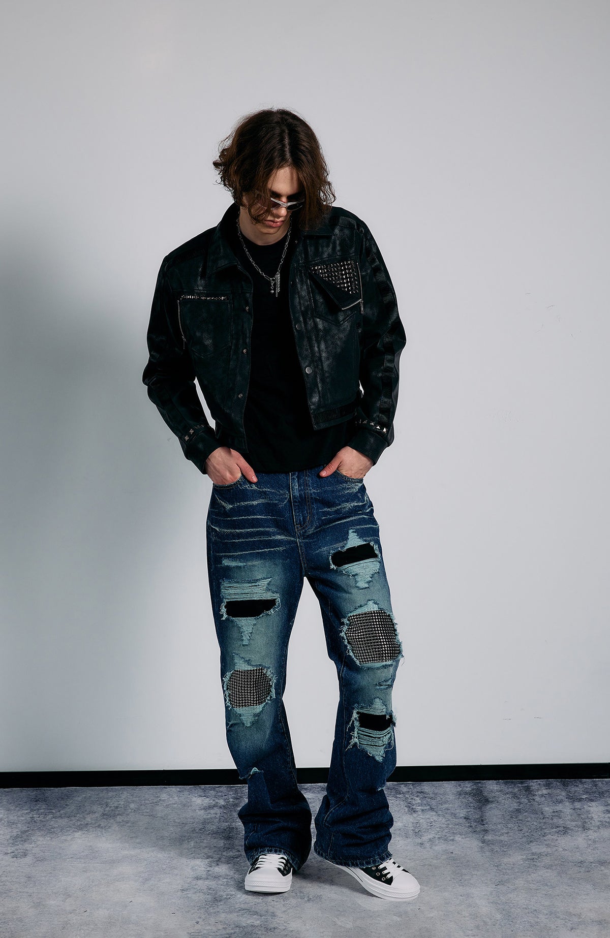 PAIKI Studded Zip-Up Biker Jacket