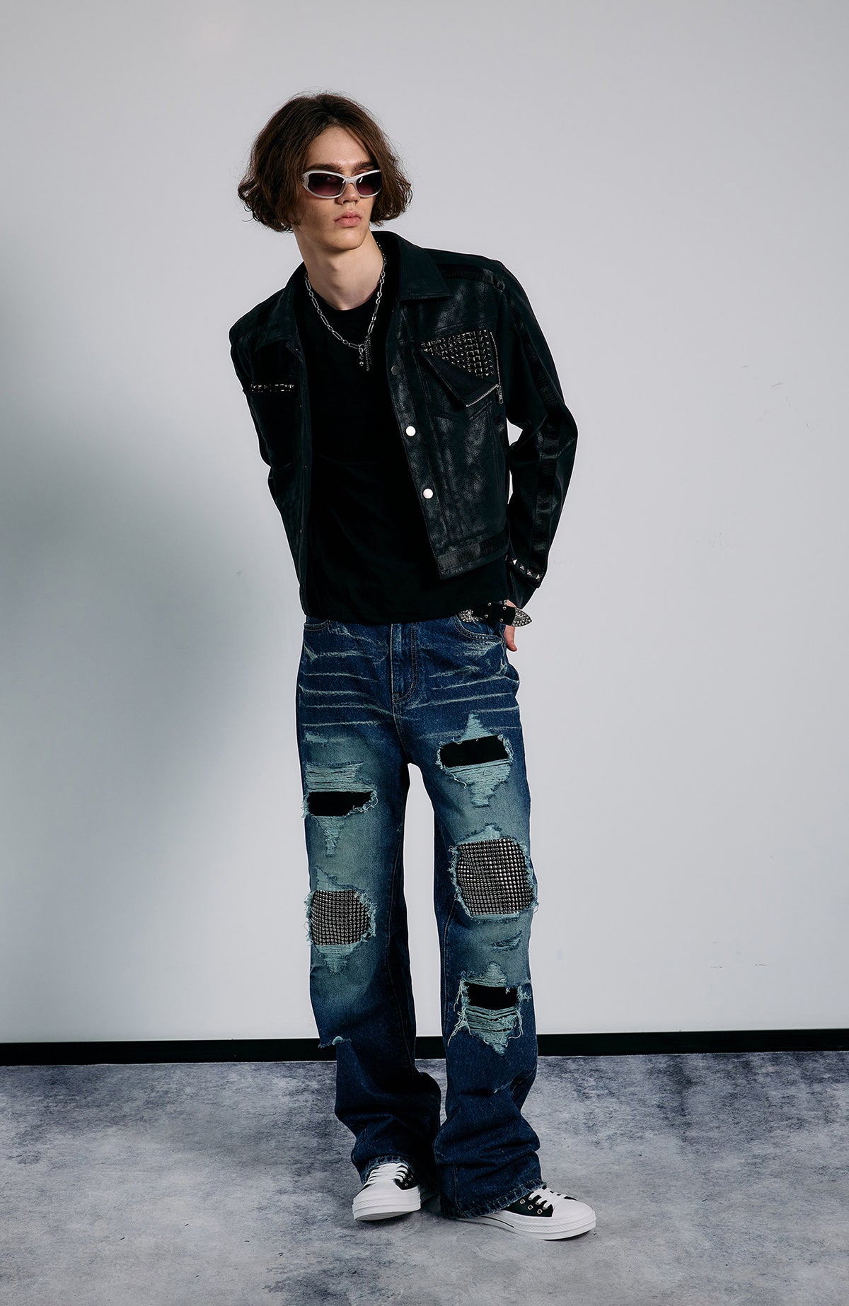 PAIKI Studded Zip-Up Biker Jacket