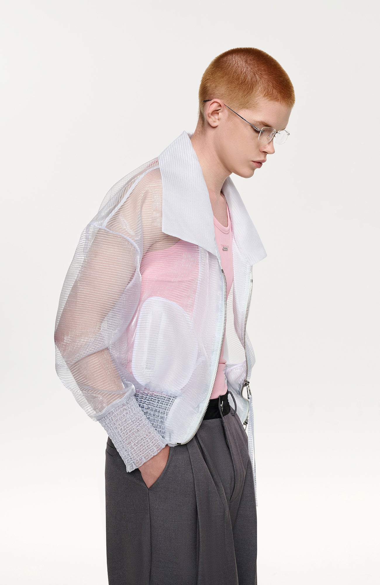 TIWILLTANG Sheer Zip-Up Cropped Jacket