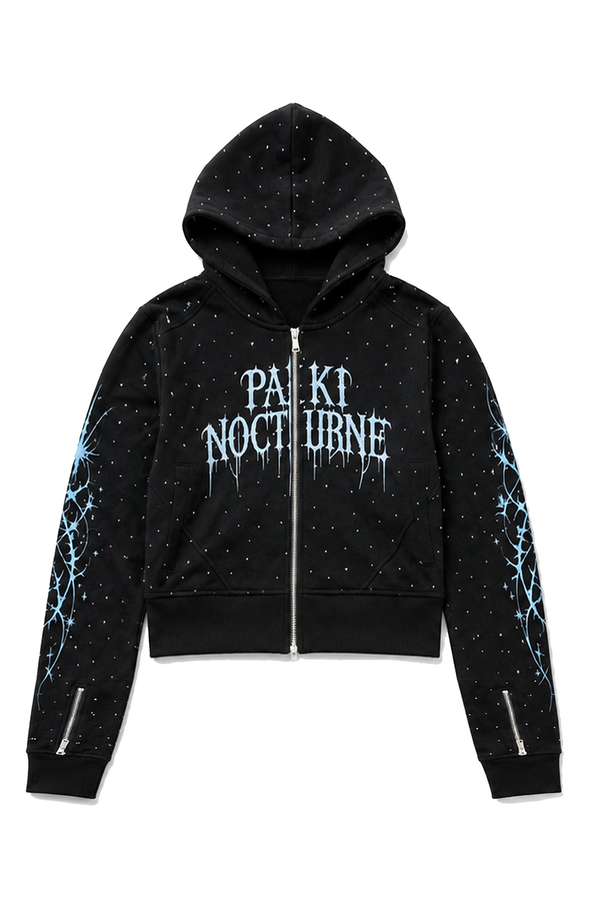 PAIKI Studded Rhinestone Zip-Up Hoodie