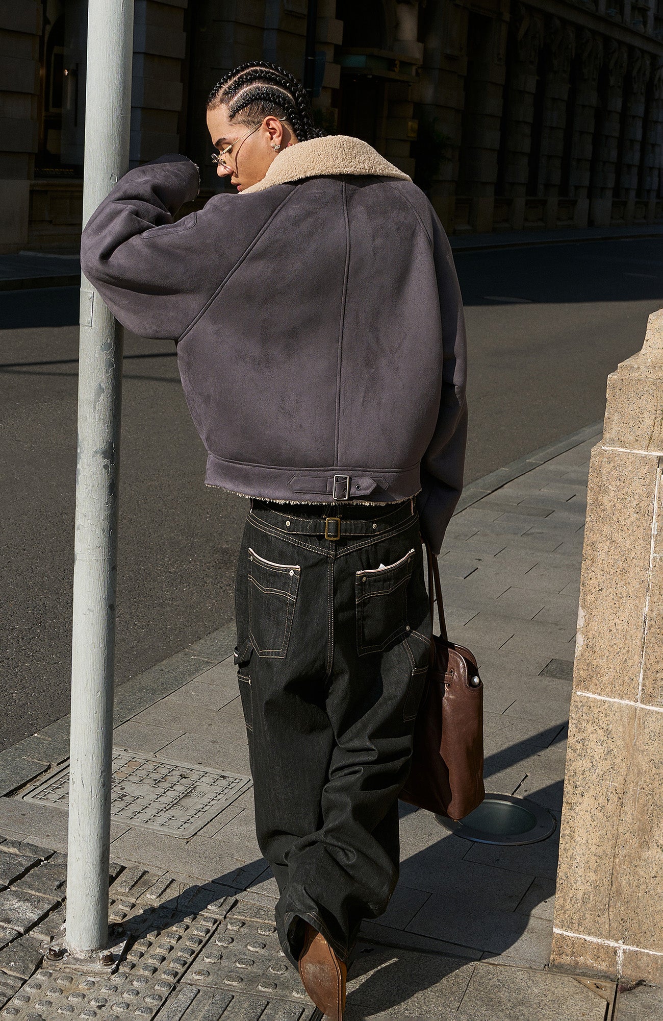 STEEPC Asym Zip Suede Shearling Jacket