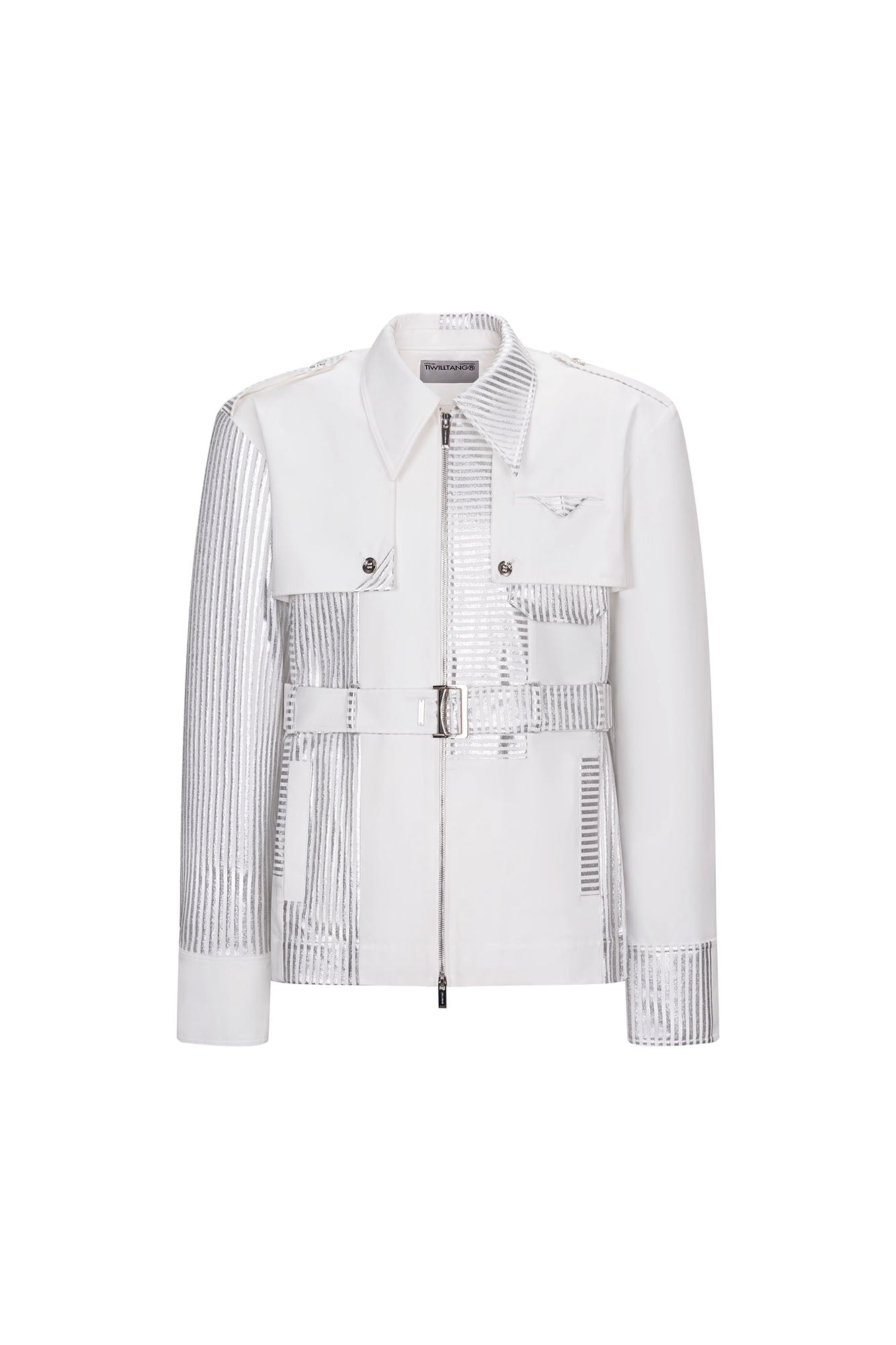 TIWILLTANG Contrast Deconstructed Belted Zip-Up Shirt