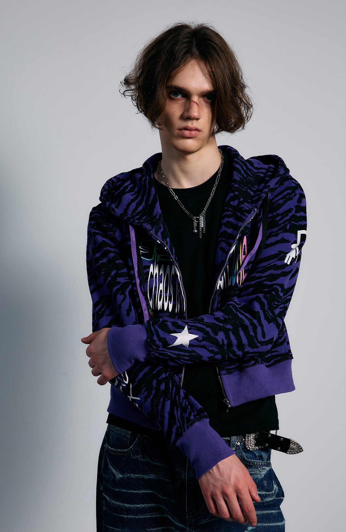 PAIKI Purple Tiger Graphic Zip-Up Hoodie